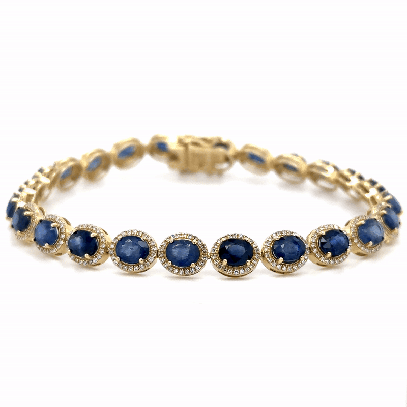 Pulsera De Oro Amarillo De 14 Quilates Con Forma Ovalada De Diamantes Y Zafiros 11.87 Ct.