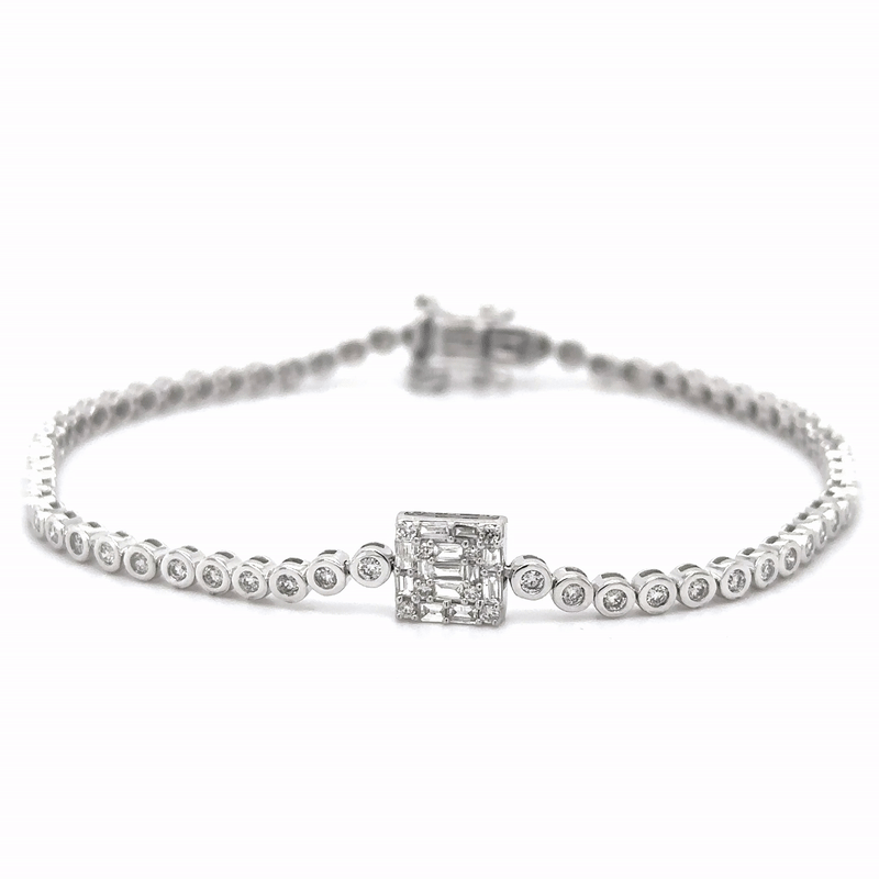 Pulsera De Tenis Con Bisel De Diamantes De Oro Blanco De 14K 1.02 Ct.