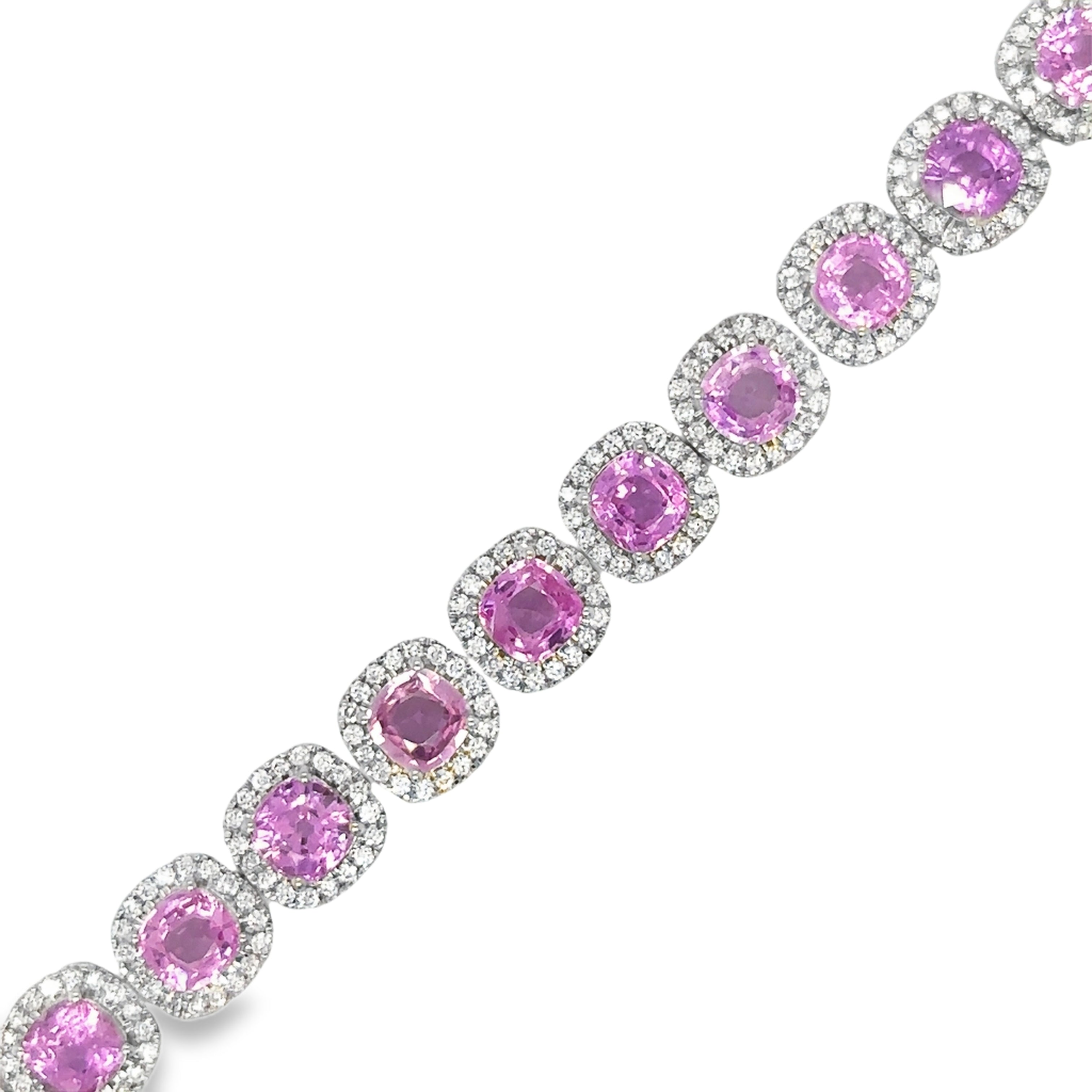 Pulsera En Forma De Cojín De Diamante Y Diamantes De Oro Blanco De 14Kt 15.14 Ct.