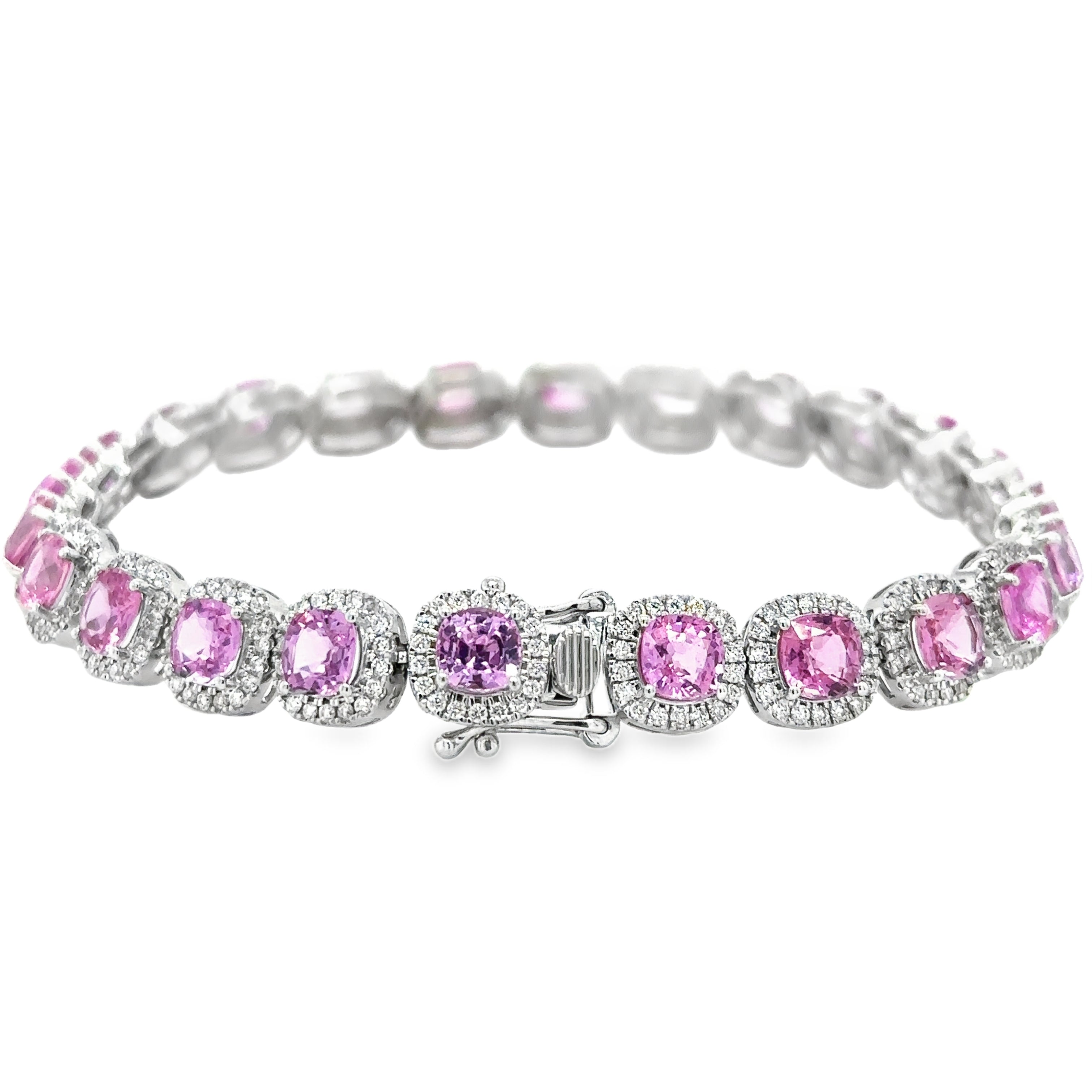 Pulsera En Forma De Cojín De Diamante Y Diamantes De Oro Blanco De 14Kt 15.14 Ct.