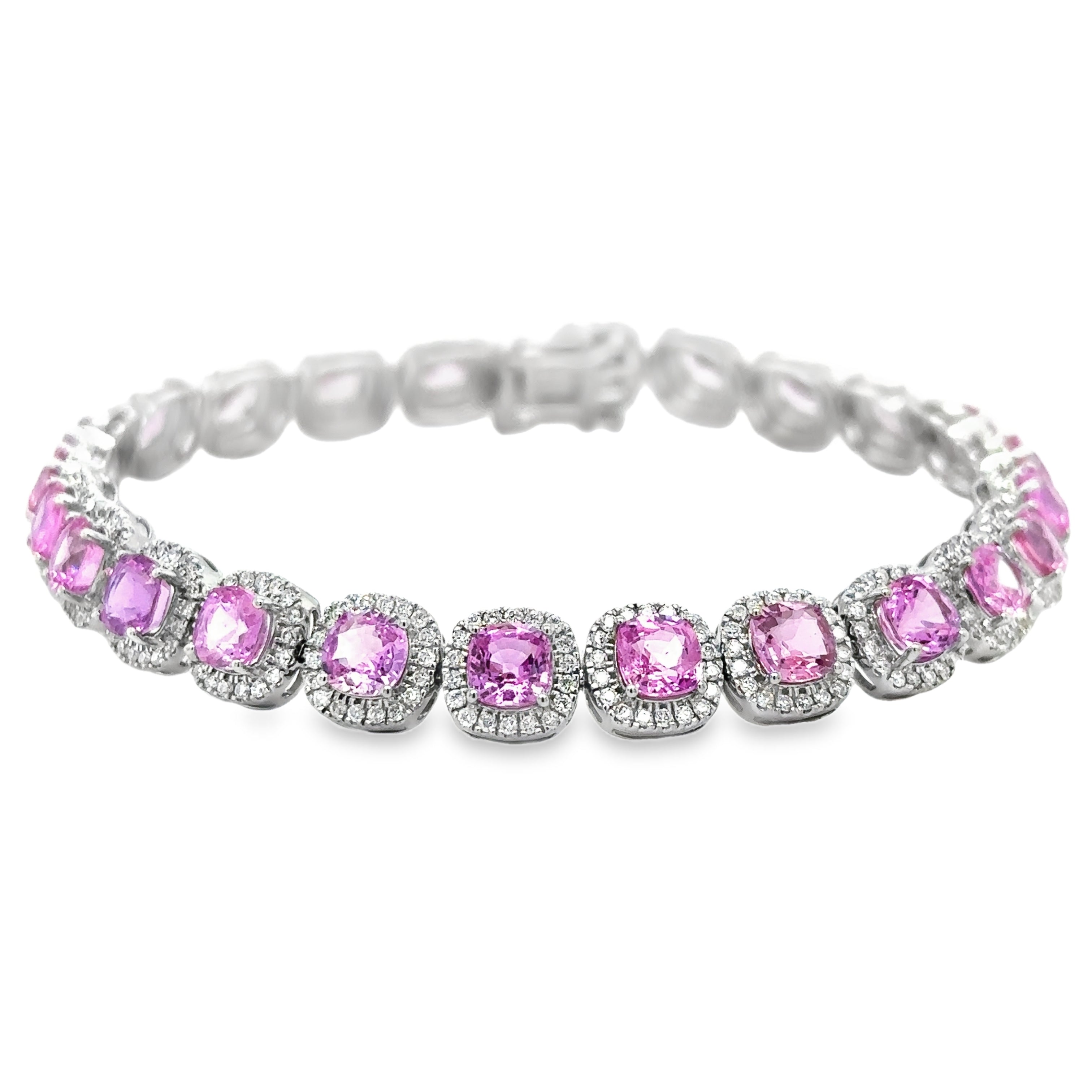 Pulsera En Forma De Cojín De Diamante Y Diamantes De Oro Blanco De 14Kt 15.14 Ct.