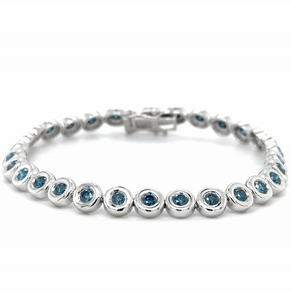 Pulsera De Tenis Con Bisel De Diamantes Azules De Oro Blanco De 14K 3.01 Ct.