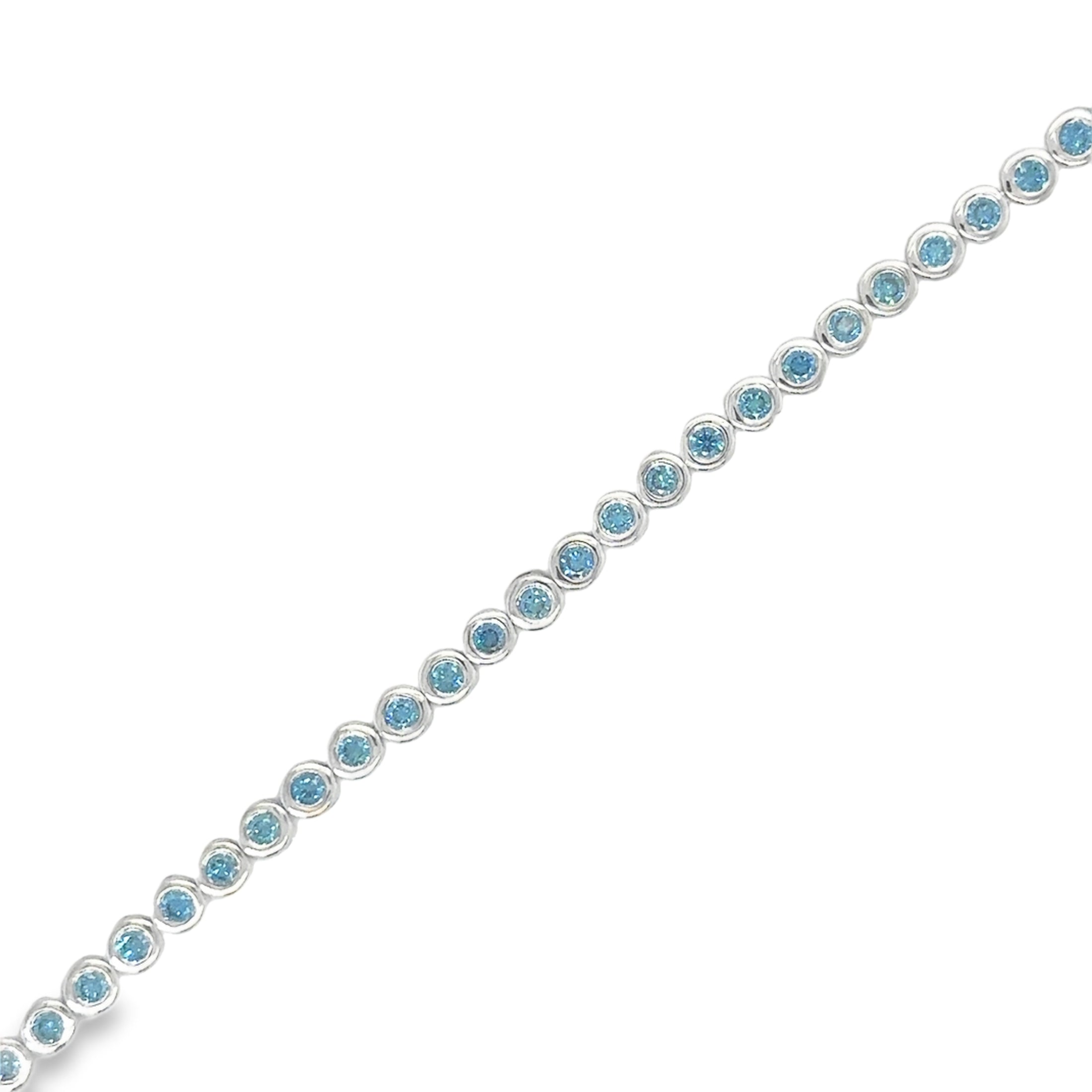 14K White Gold Blue Diamond Bezel Tennis Bracelet, 7", 1 CT