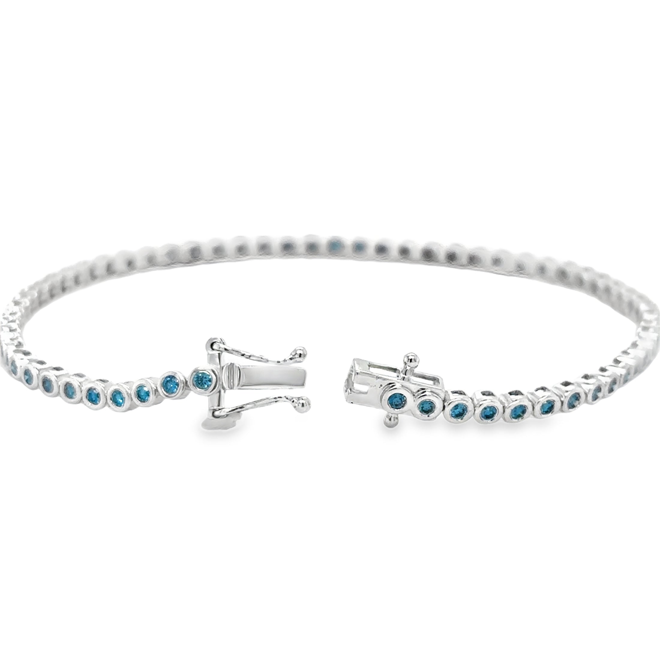 14K White Gold Blue Diamond Bezel Tennis Bracelet, 7", 1 CT