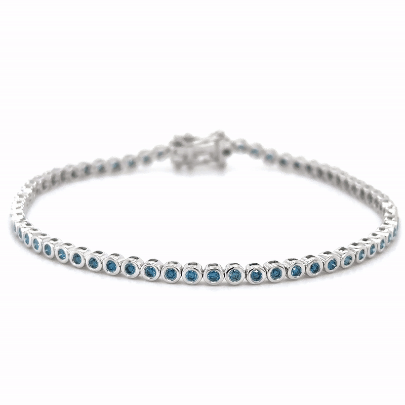 14K White Gold Blue Diamond Bezel Tennis Bracelet, 7", 1 CT