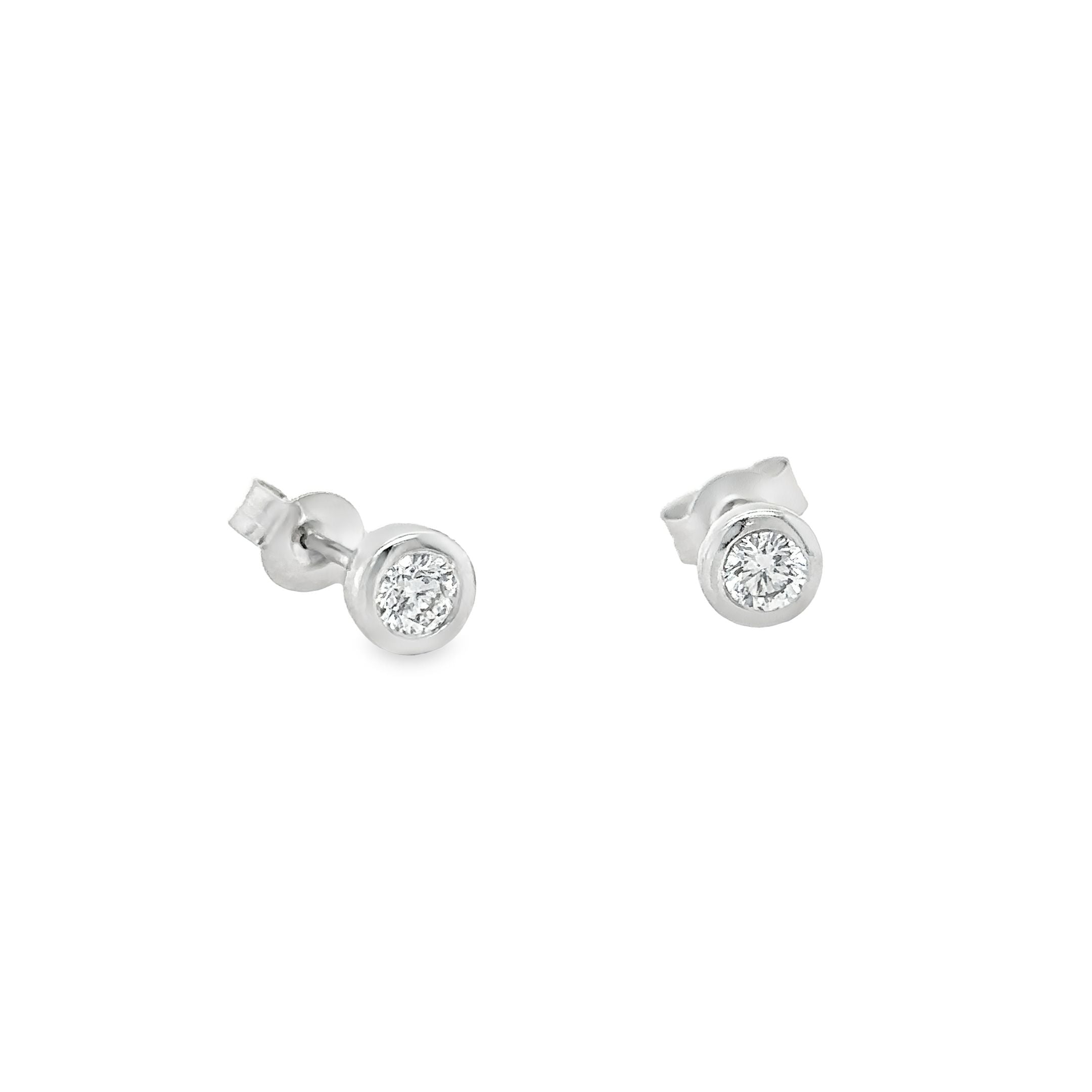 14Kt White Gold Diamond Bezel Earrings, 0.54 CT