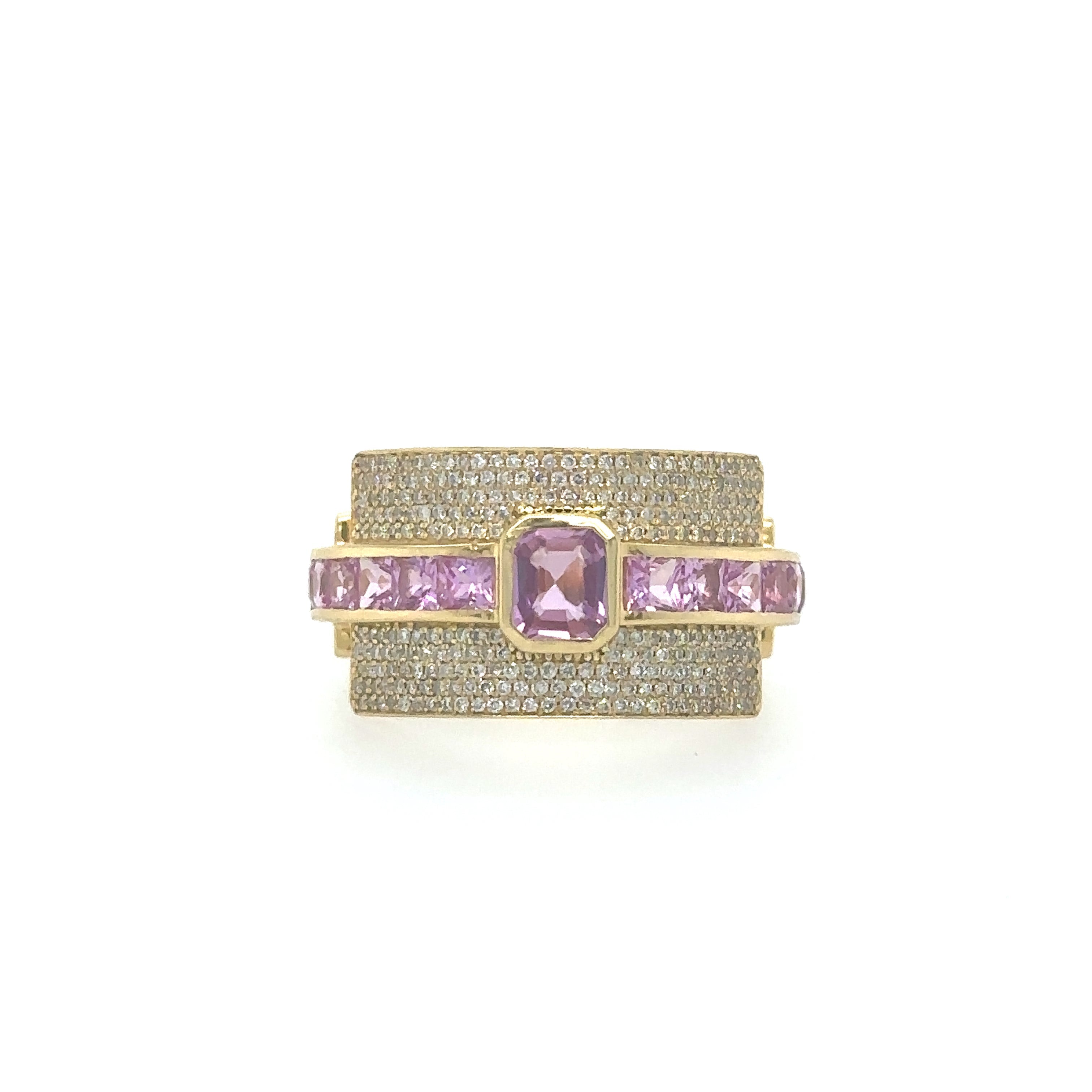 Anillo De Oro Amarillo Zafiro Rosa Con Diamantes 2.2 Ct.