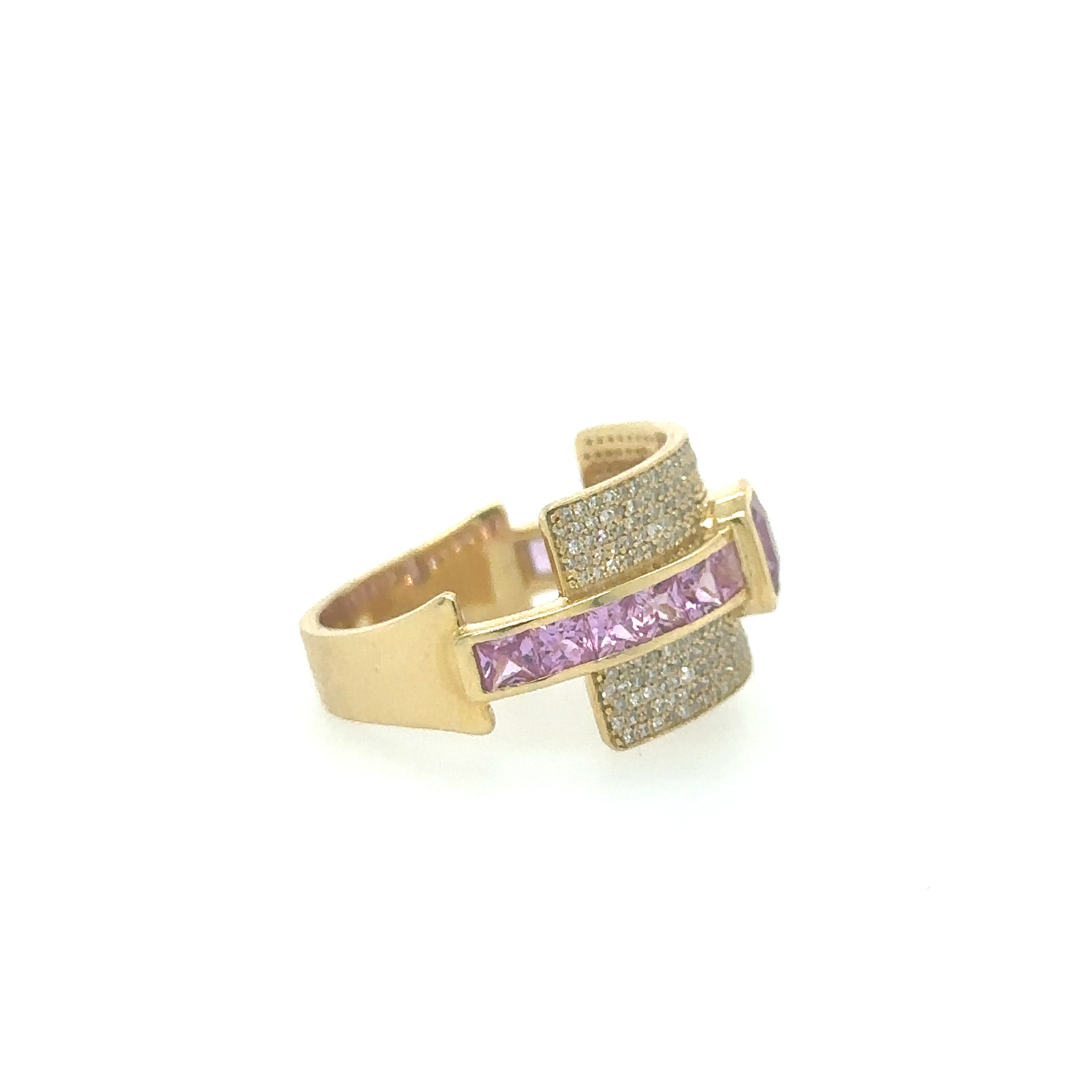 Anillo De Oro Amarillo Zafiro Rosa Con Diamantes 2.2 Ct.