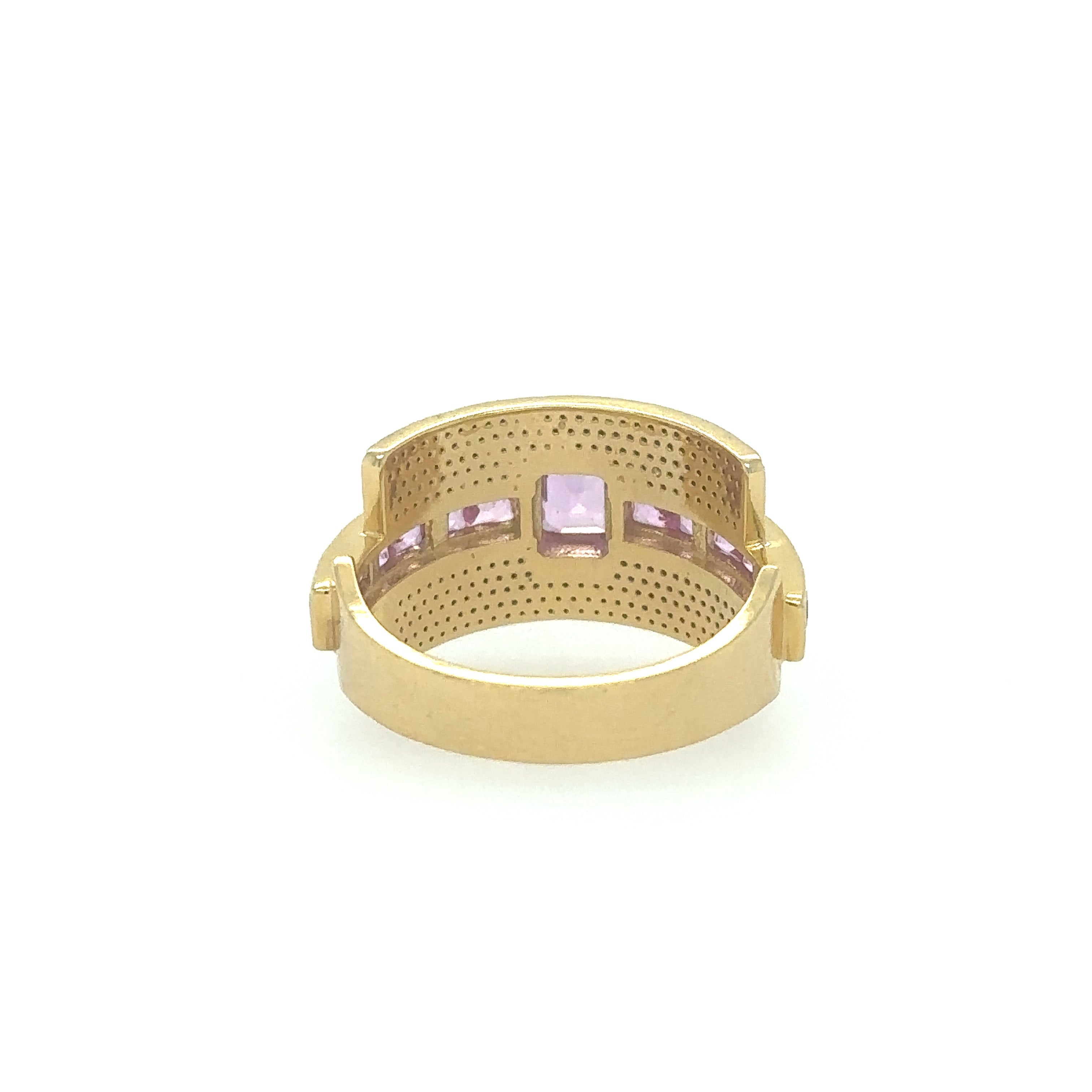 Anillo De Oro Amarillo Zafiro Rosa Con Diamantes 2.2 Ct.