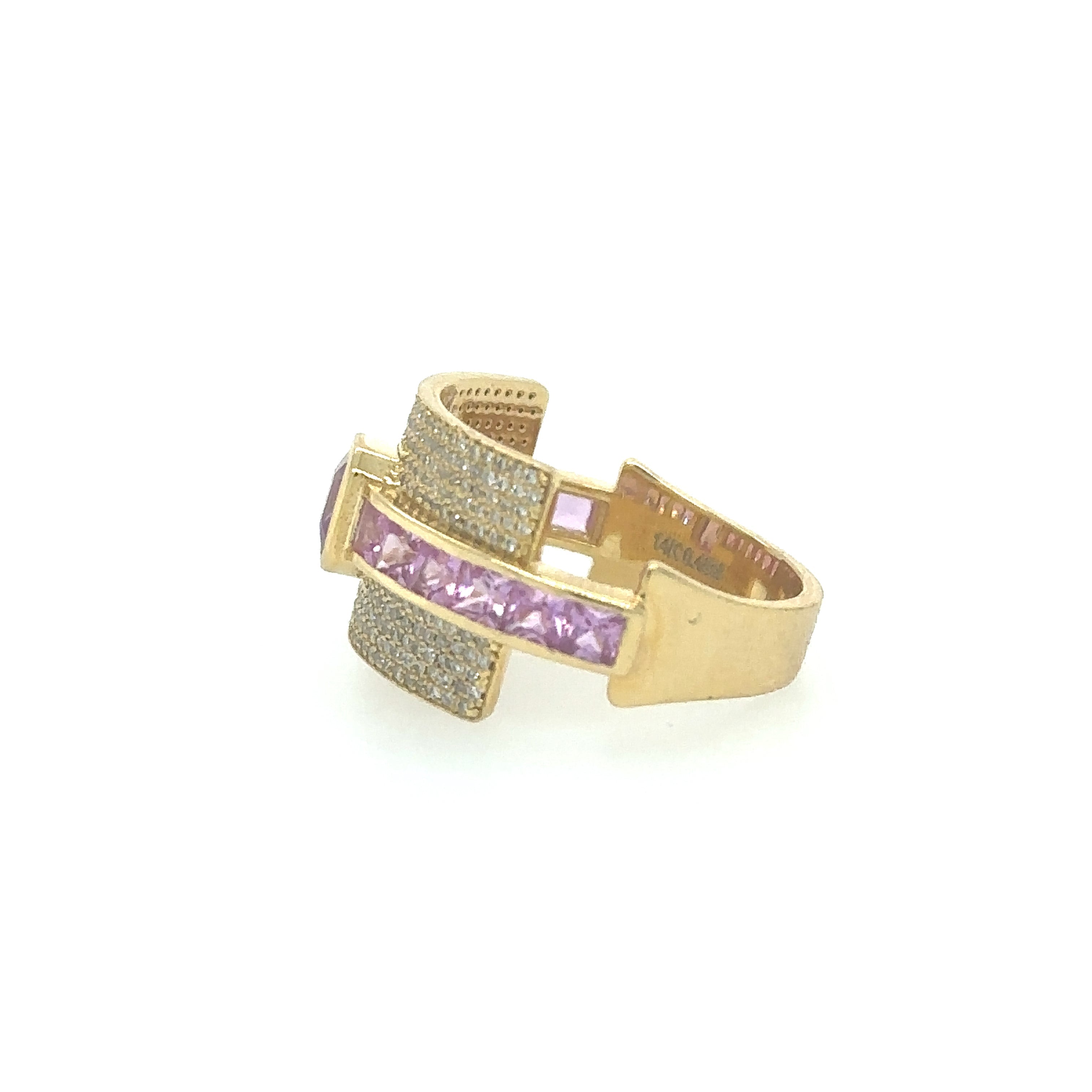 Anillo De Oro Amarillo Zafiro Rosa Con Diamantes 2.2 Ct.