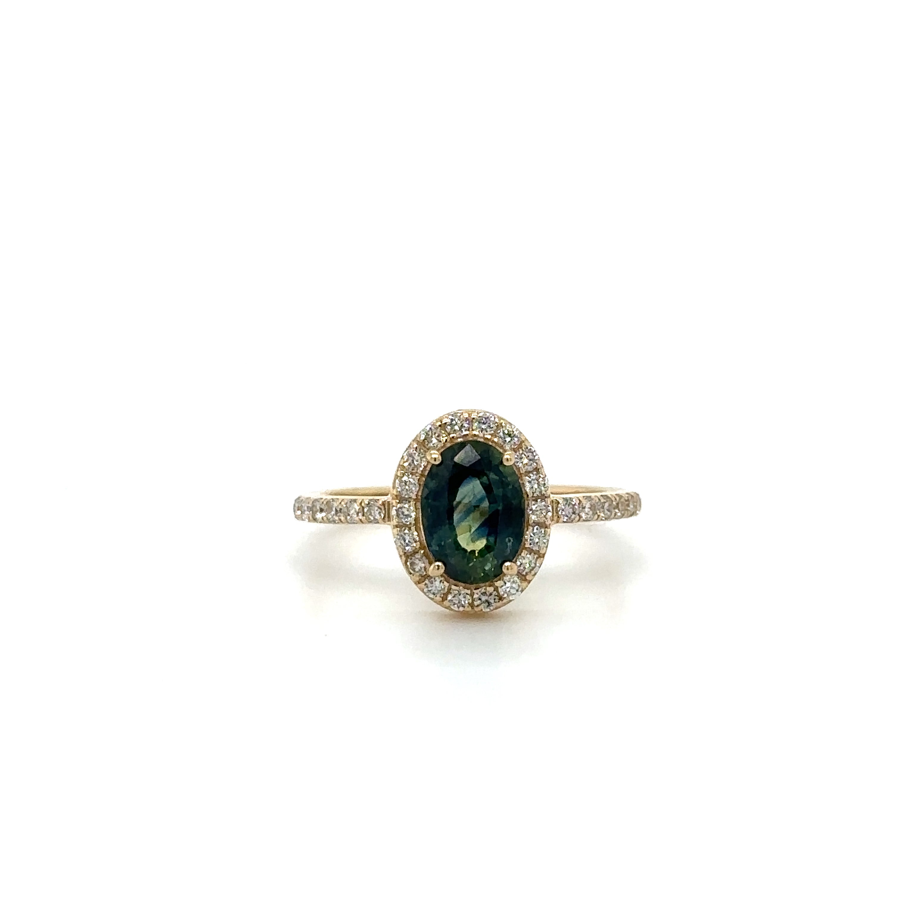 Anillo De Zafiro Inclinado De Oro Amarillo De 14 Quilates Con Diamantes 1.91 Ct.