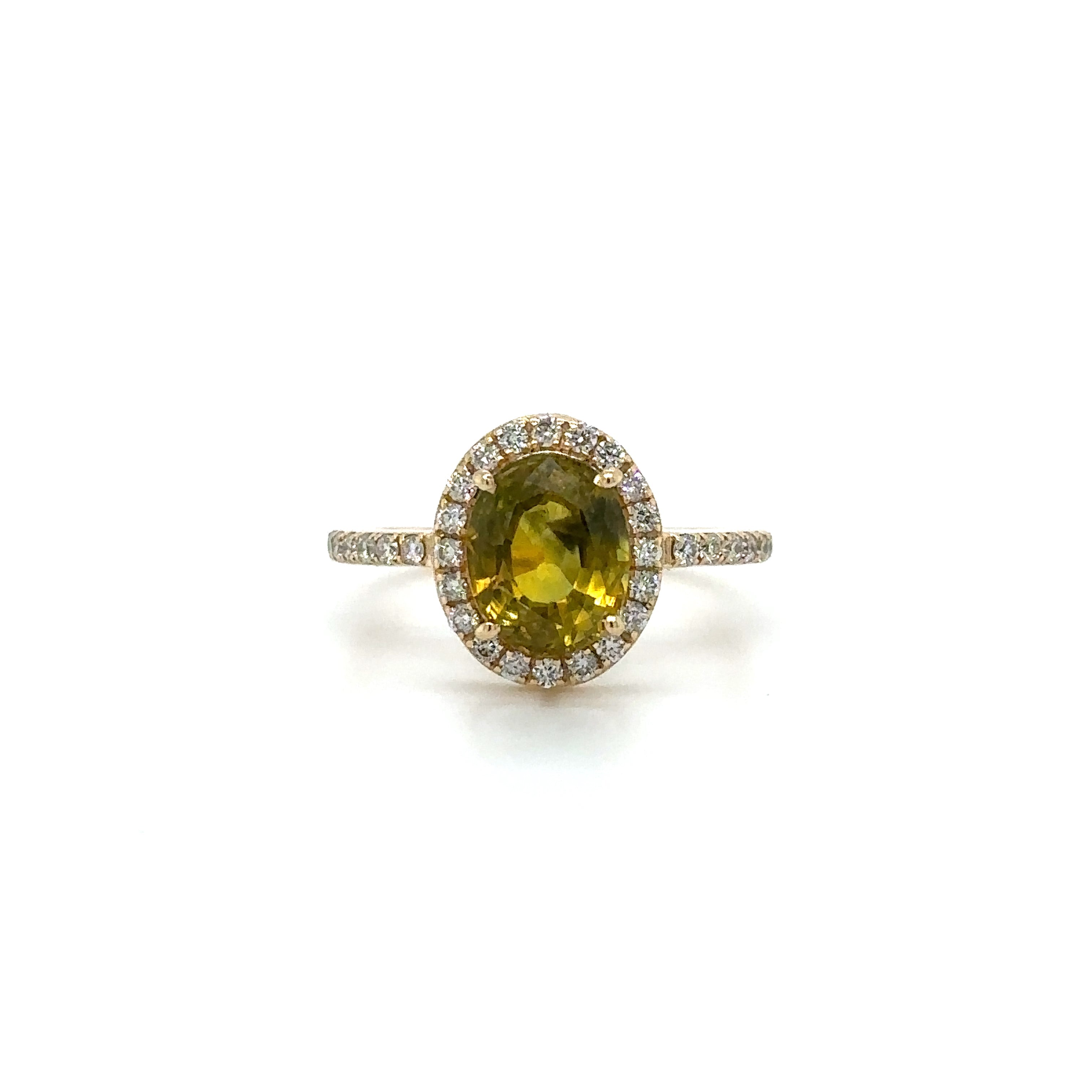 Anillo De Zafiro Inclinado De Oro Amarillo De 14 Quilates Con Diamantes 2.9 Ct.