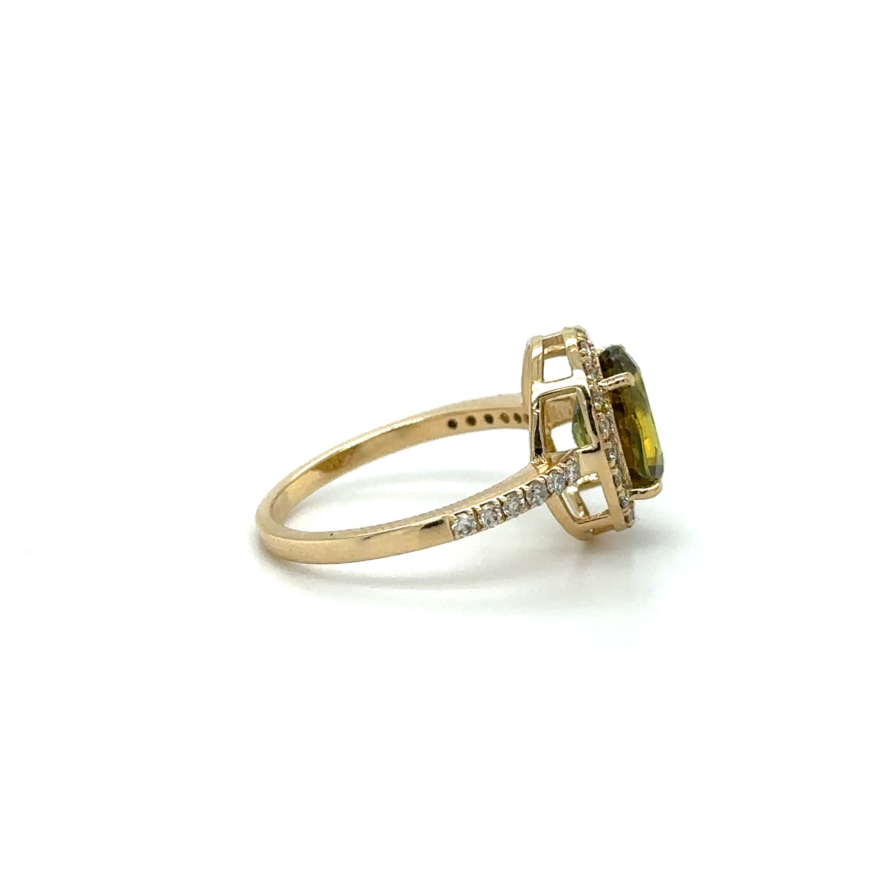 Anillo De Zafiro Inclinado De Oro Amarillo De 14 Quilates Con Diamantes 2.9 Ct.