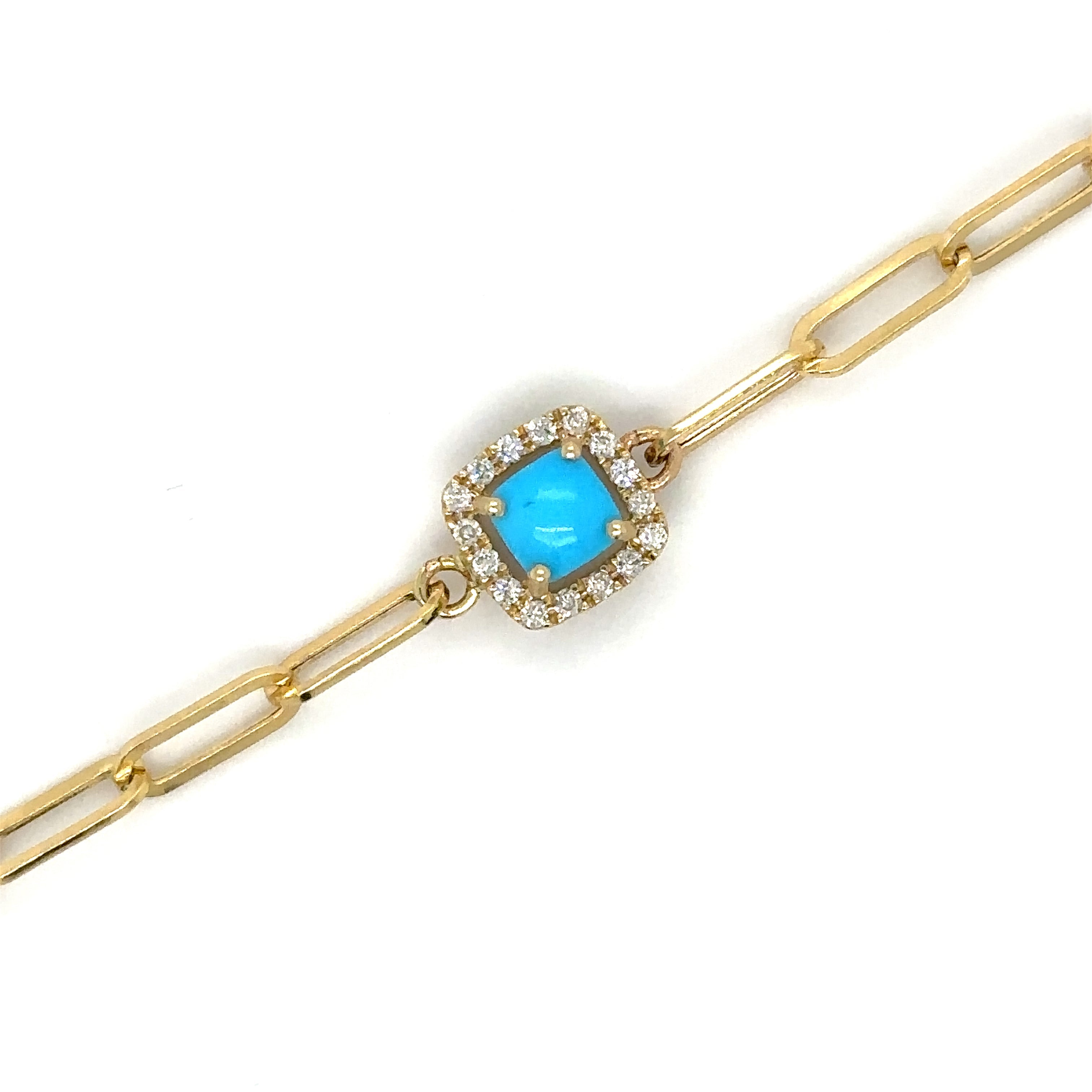 Pulsera De Oro Amarillo De 14 Quilates Con Turquesa Y Diamantes 0.72 Ct.