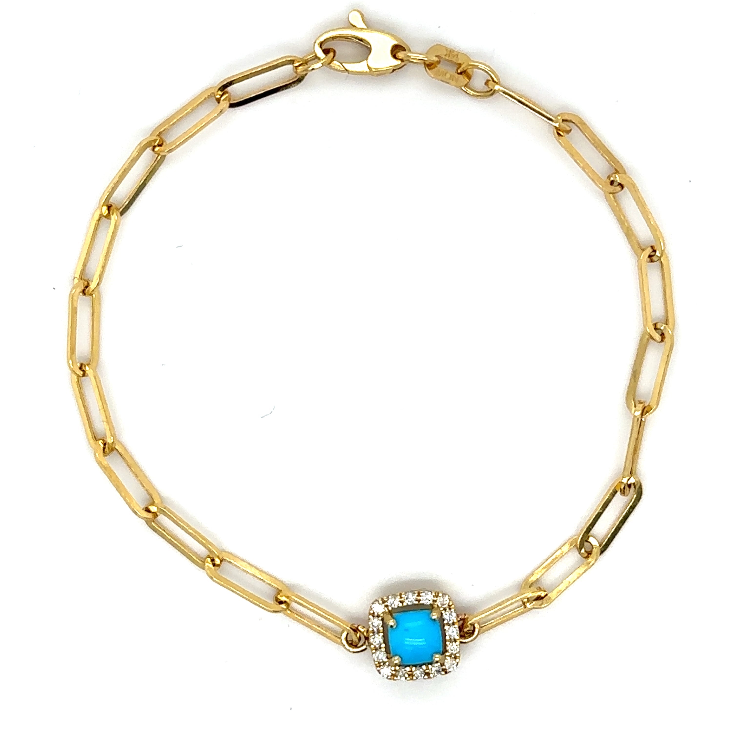 Pulsera De Oro Amarillo De 14 Quilates Con Turquesa Y Diamantes 0.72 Ct.