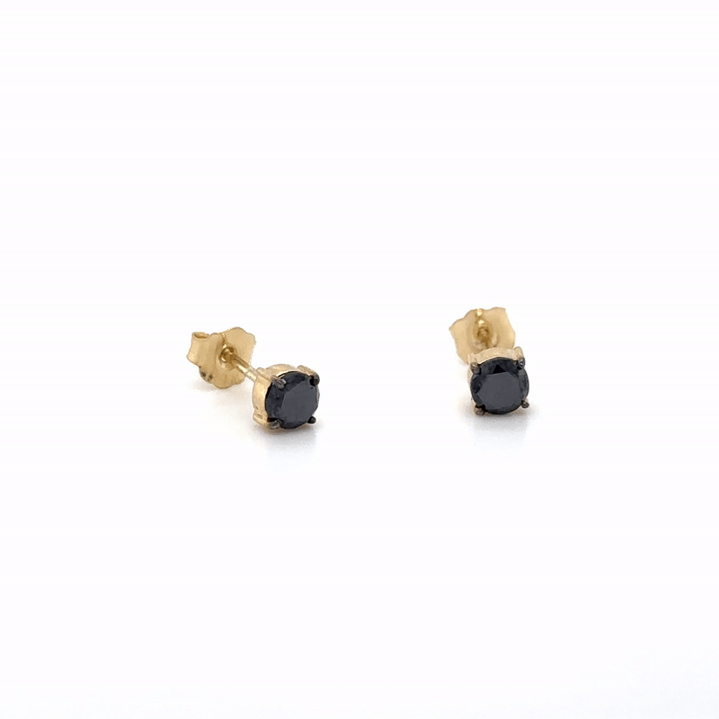 14Kt Yellow Gold Earrings with Black Diamonds, 0.74 CT
