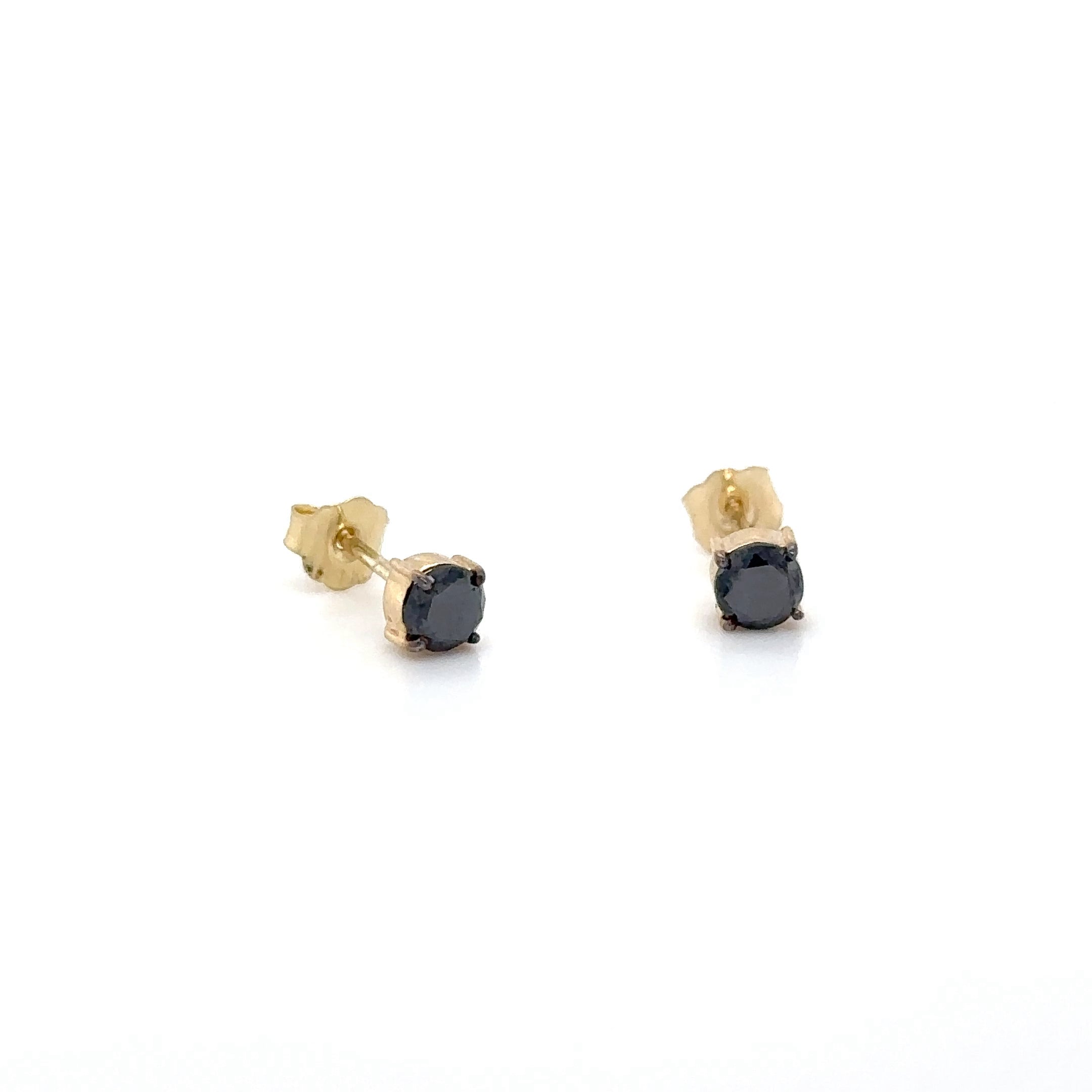 14Kt Yellow Gold Earrings with Black Diamonds, 0.74 CT