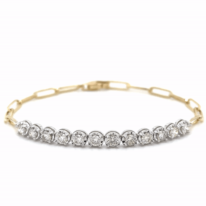 Pulsera De Tenis De Diamantes De Dos Tonos De 14K Con Clip De Papel De   1.24 TCW.