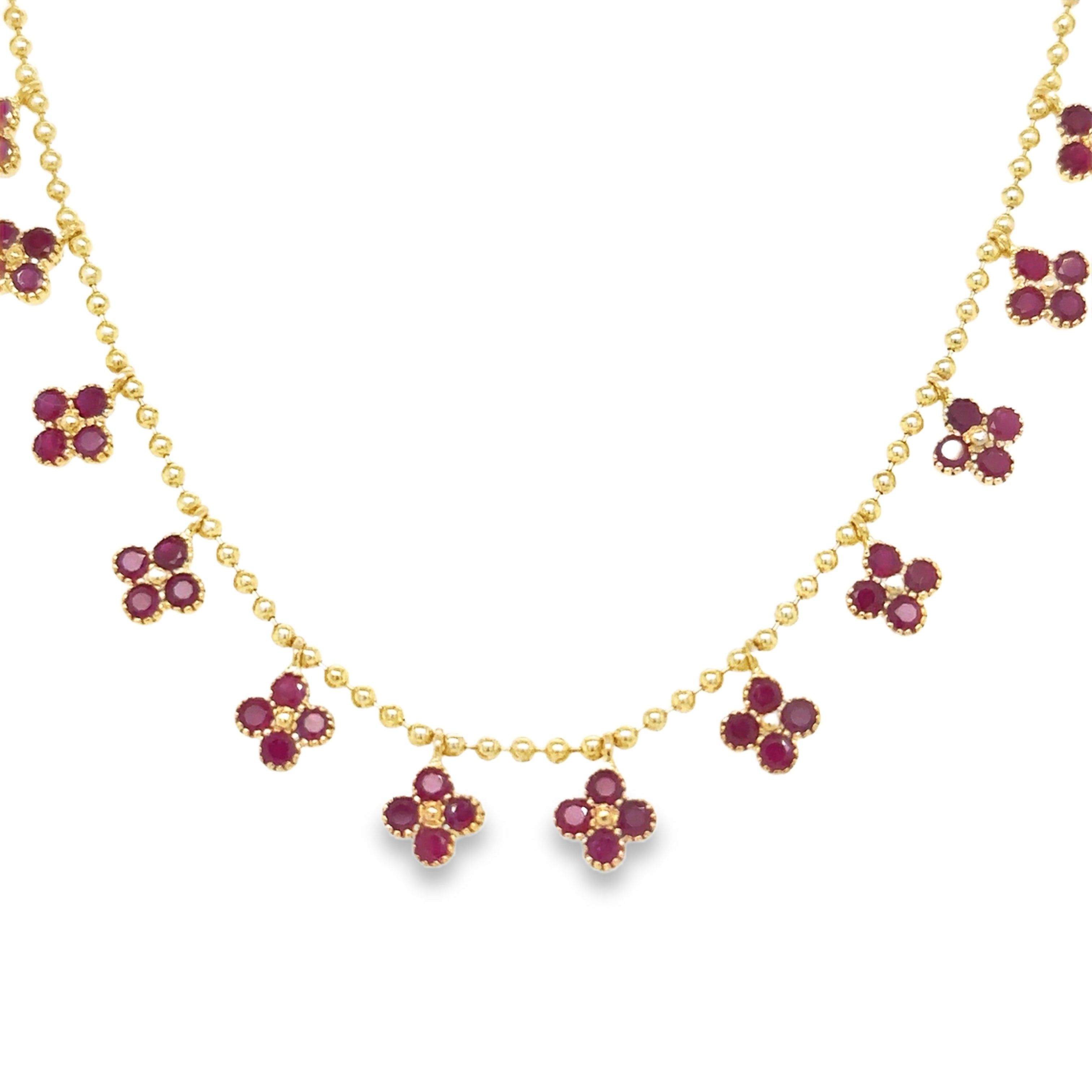 Collar Colgante De Trébol De Rubí De Oro Amarillo De 14Kt 4.5 Ct.