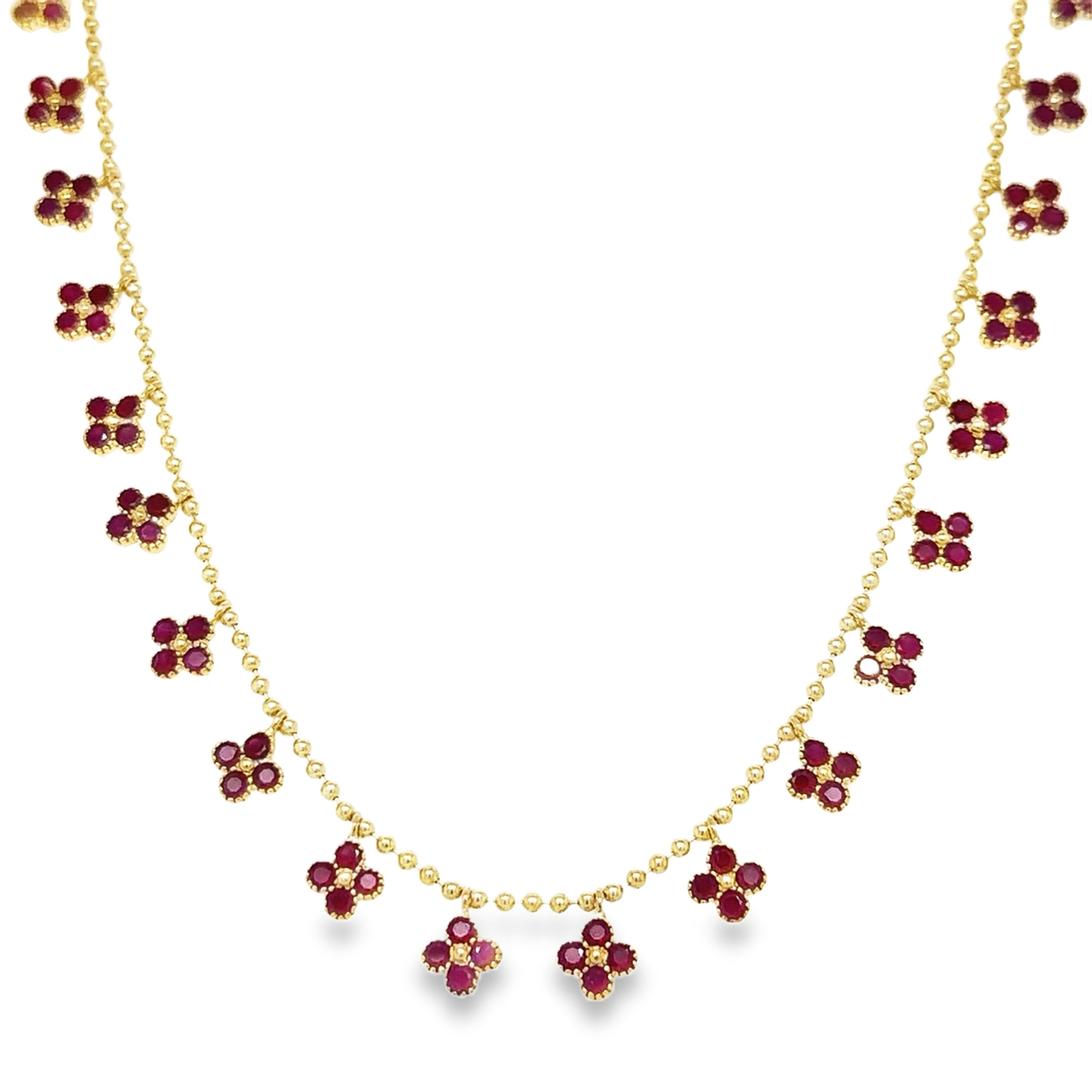 Collar Colgante De Trébol De Rubí De Oro Amarillo De 14Kt 4.5 Ct.