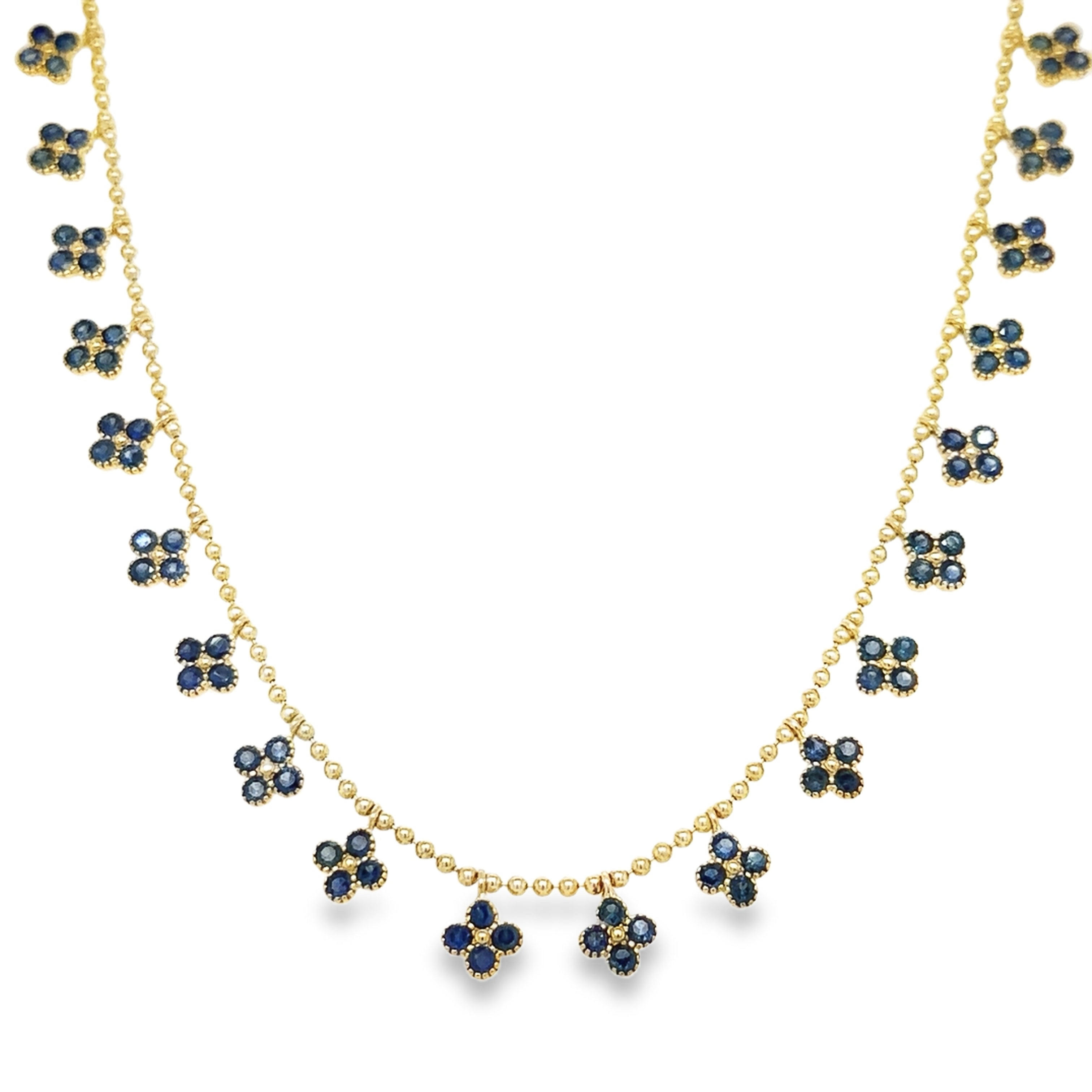 Collar Colgante De Trébol De Zafiro De Oro Amarillo De 14Kt 4.75 Ct.