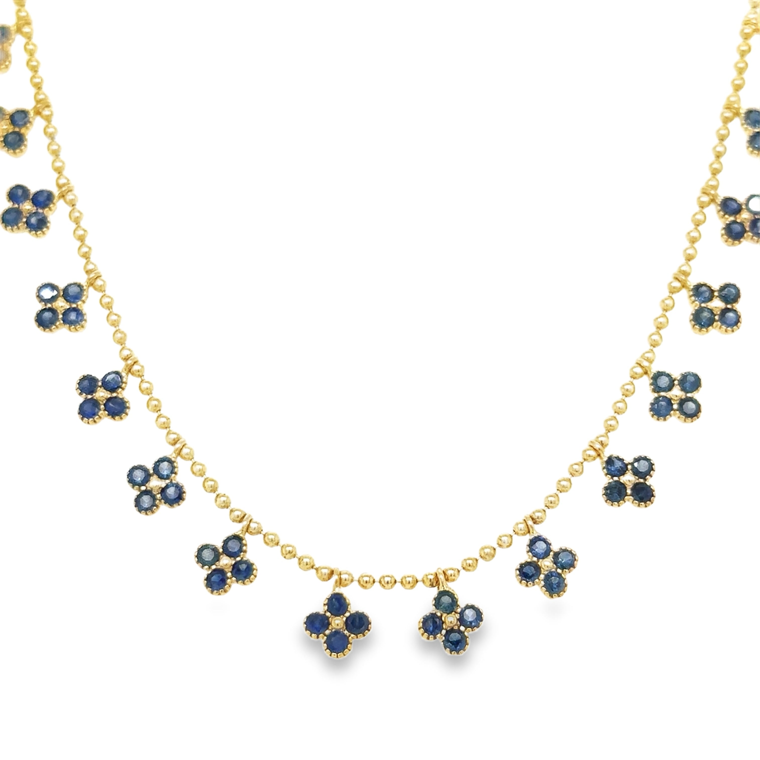 Collar Colgante De Trébol De Zafiro De Oro Amarillo De 14Kt 4.75 Ct.