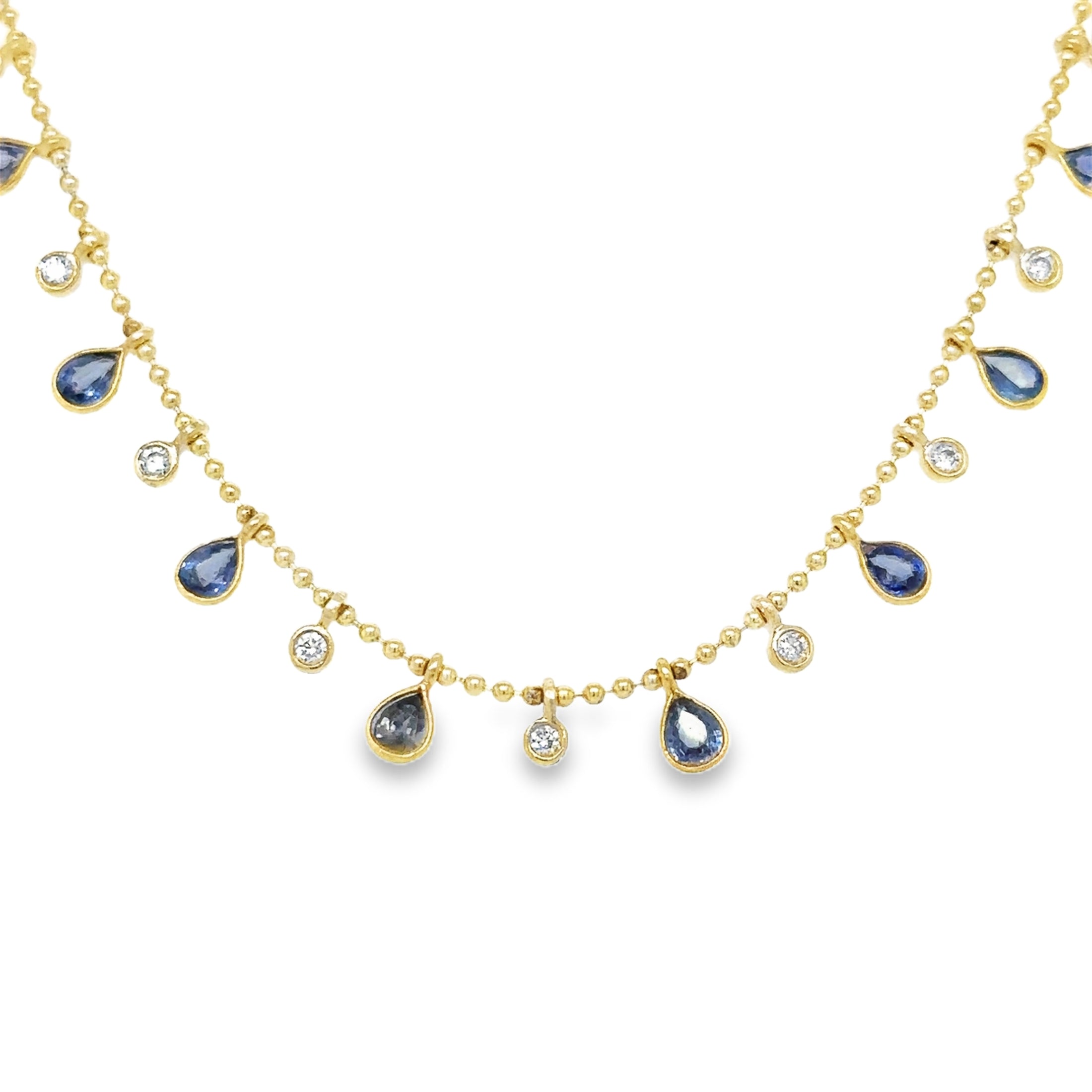 Collar Colgante De Diamantes Y Zafiro En Forma De Pera De Oro Amarillo De 14 Kt, 3.76 CT