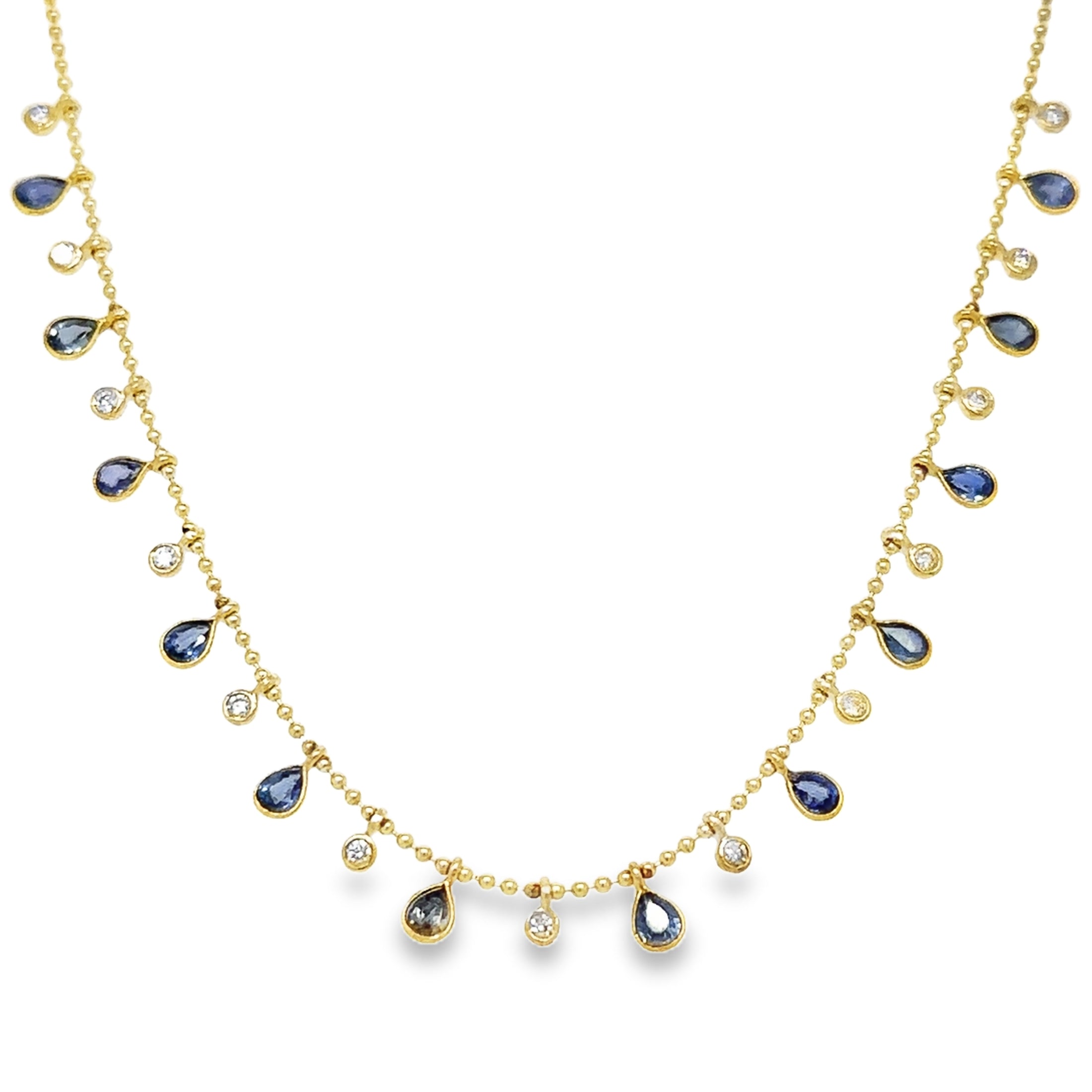 Collar Colgante De Diamantes Y Zafiro En Forma De Pera De Oro Amarillo De 14 Kt, 3.76 CT