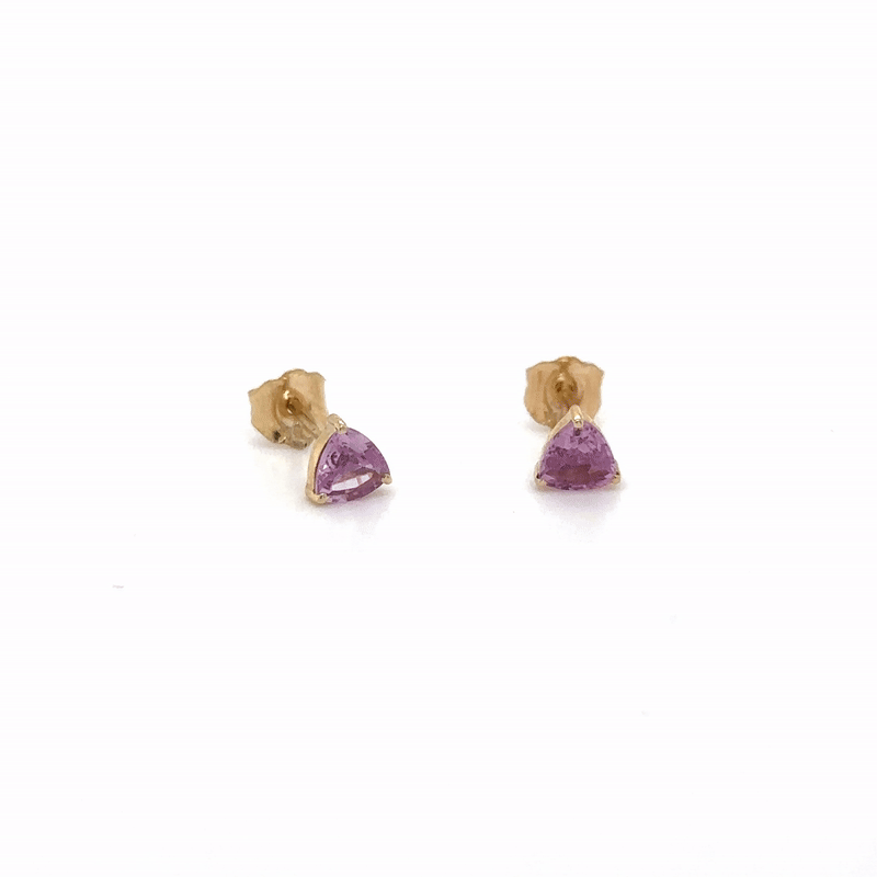 14K Yellow Gold Trillion Shaped Pink Sapphire Earrings, 0.55 CT