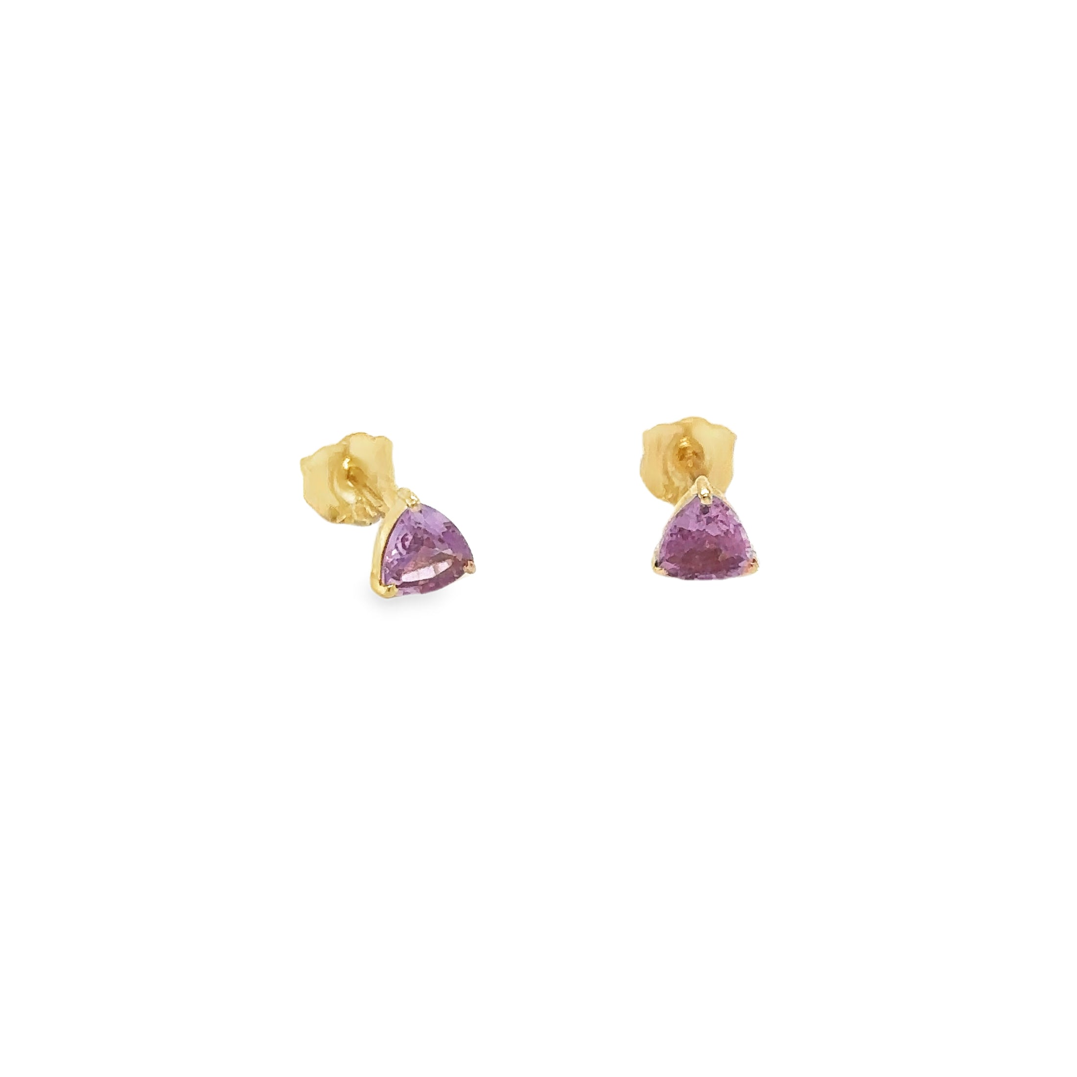 14K Yellow Gold Trillion Shaped Pink Sapphire Earrings, 0.55 CT