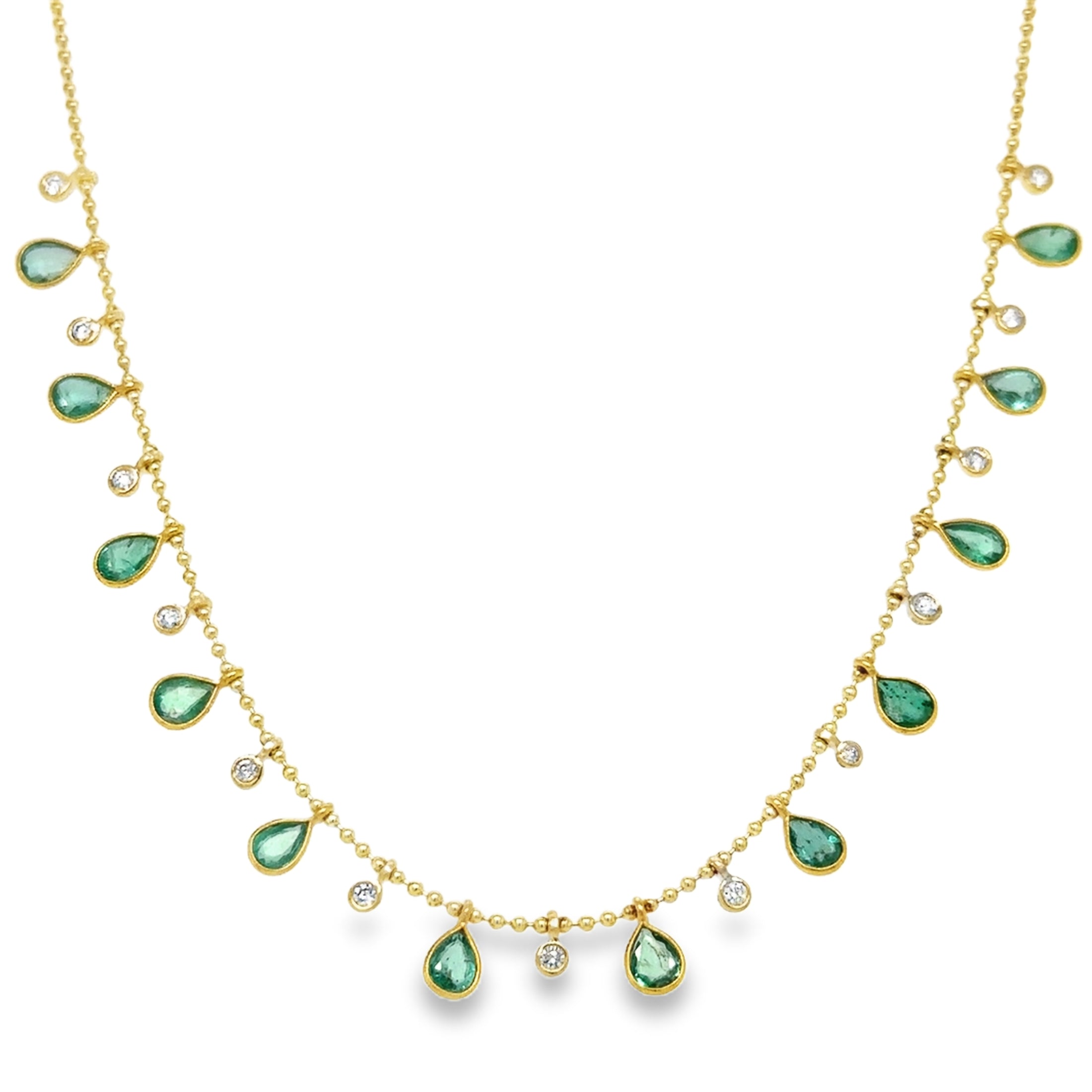 Collar Colgante De Diamantes Y Esmeralda En Forma De Pera De Oro Amarillo De 14 Kt, 4.26 CT