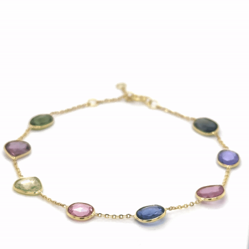 Pulsera De Estación De Zafiro Múltiple Con Corte Rosa En Oro Amarillo De 14 K, 7,5"  8.06 TCW.