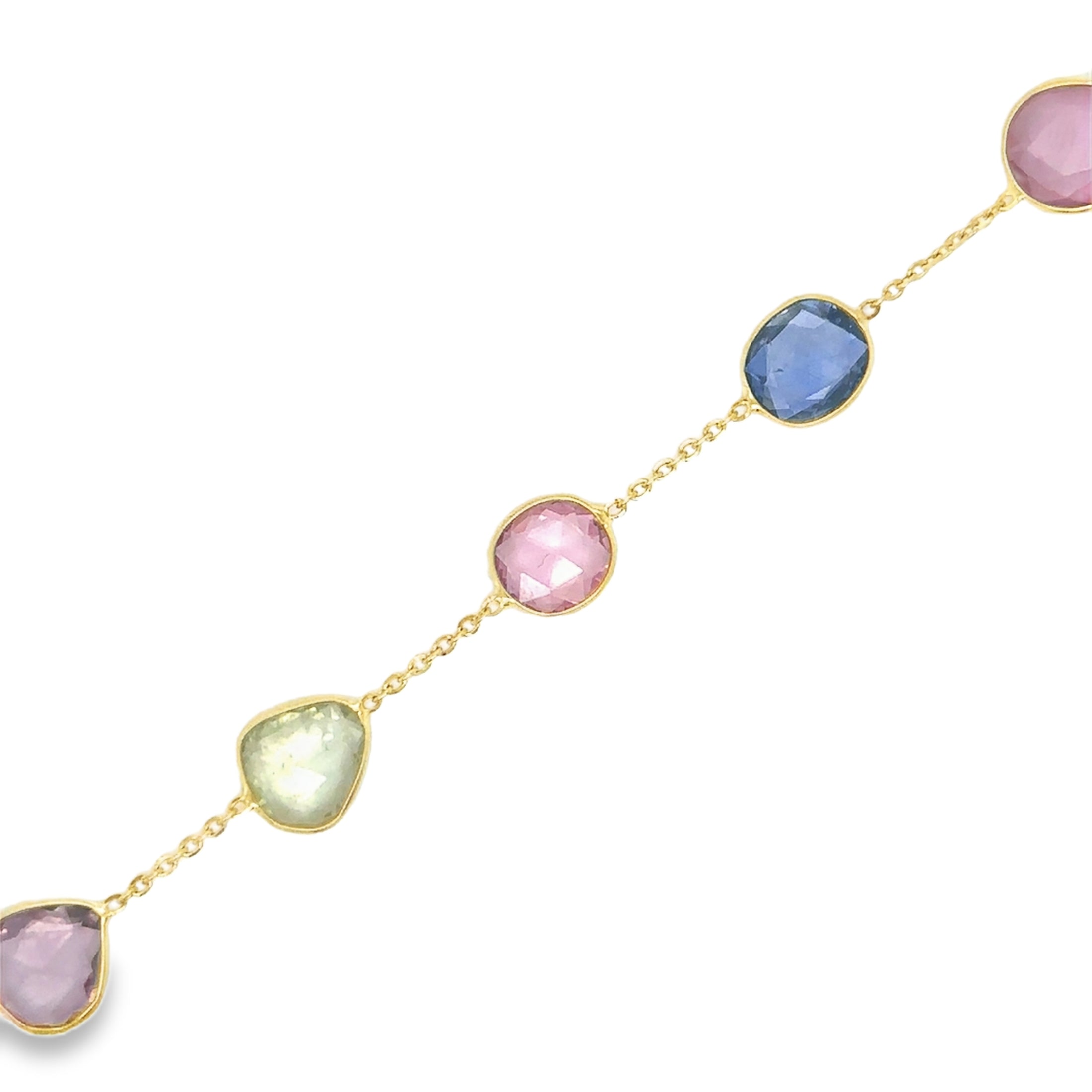 Pulsera De Estación De Zafiro Múltiple Con Corte Rosa En Oro Amarillo De 14 K, 7,5"  8.06 TCW.