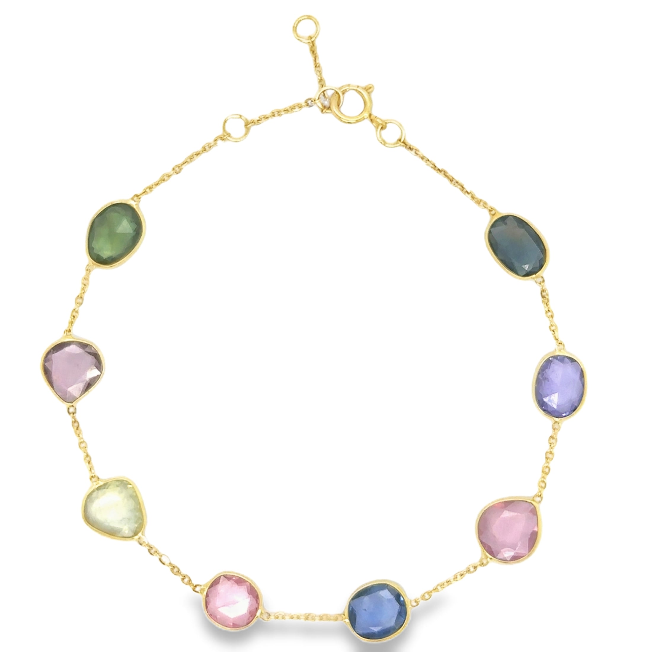 Pulsera De Estación De Zafiro Múltiple Con Corte Rosa En Oro Amarillo De 14 K, 7,5"  8.06 TCW.