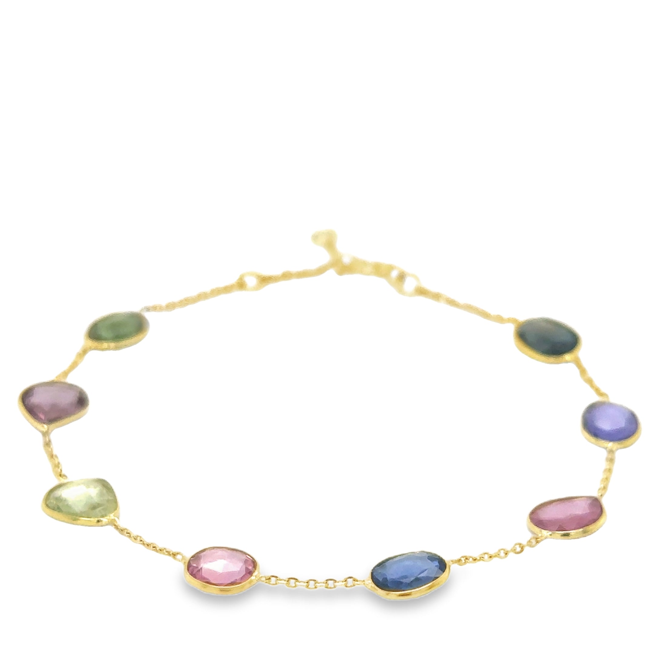 Pulsera De Estación De Zafiro Múltiple Con Corte Rosa En Oro Amarillo De 14 K, 7,5"  8.06 TCW.