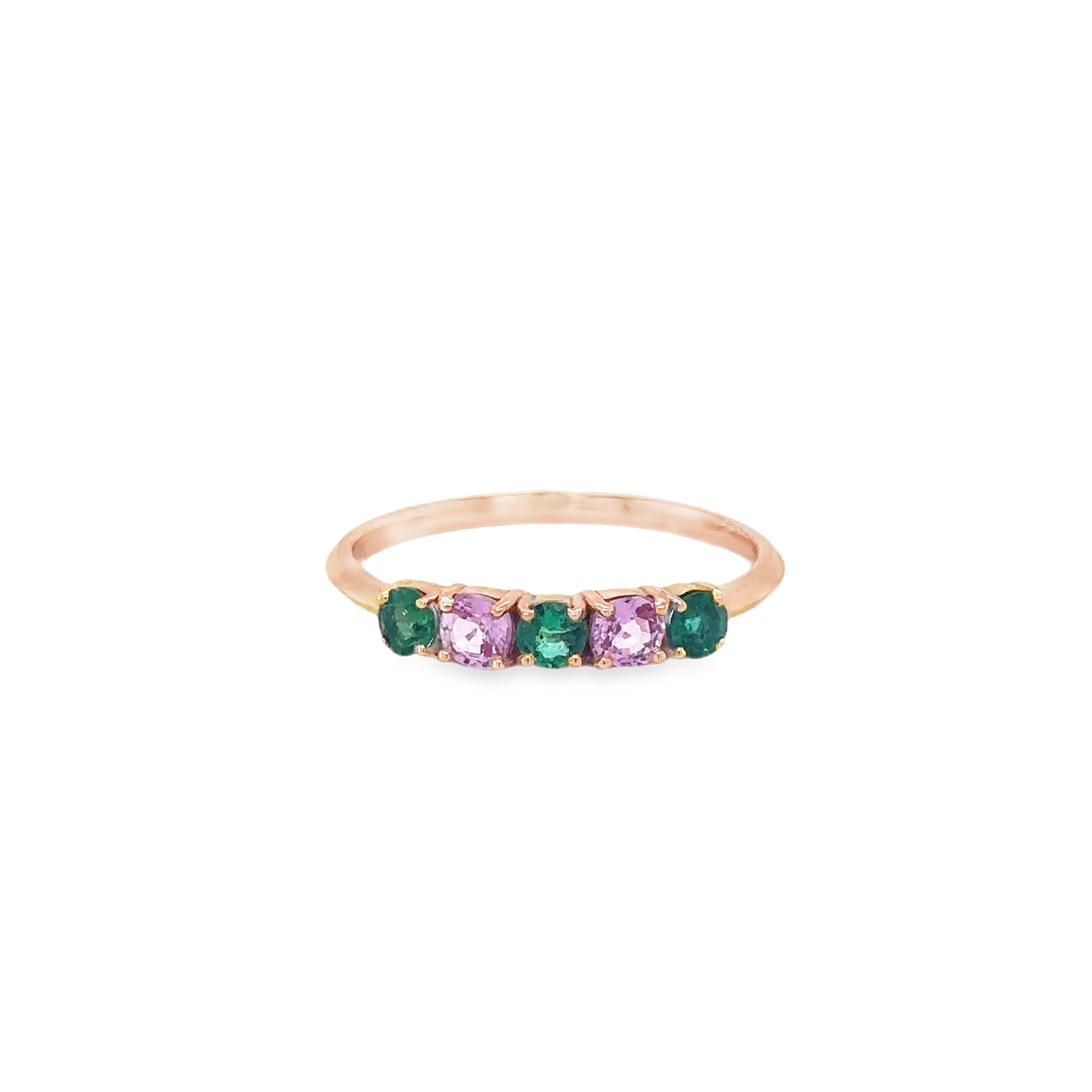 Anillo De Oro Rosa De 18 K Esmeralda Y Zafiro Rosa