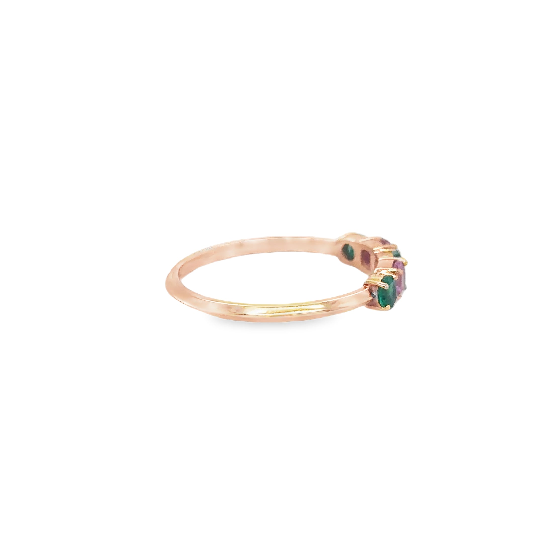 Anillo De Oro Rosa De 18 K Esmeralda Y Zafiro Rosa