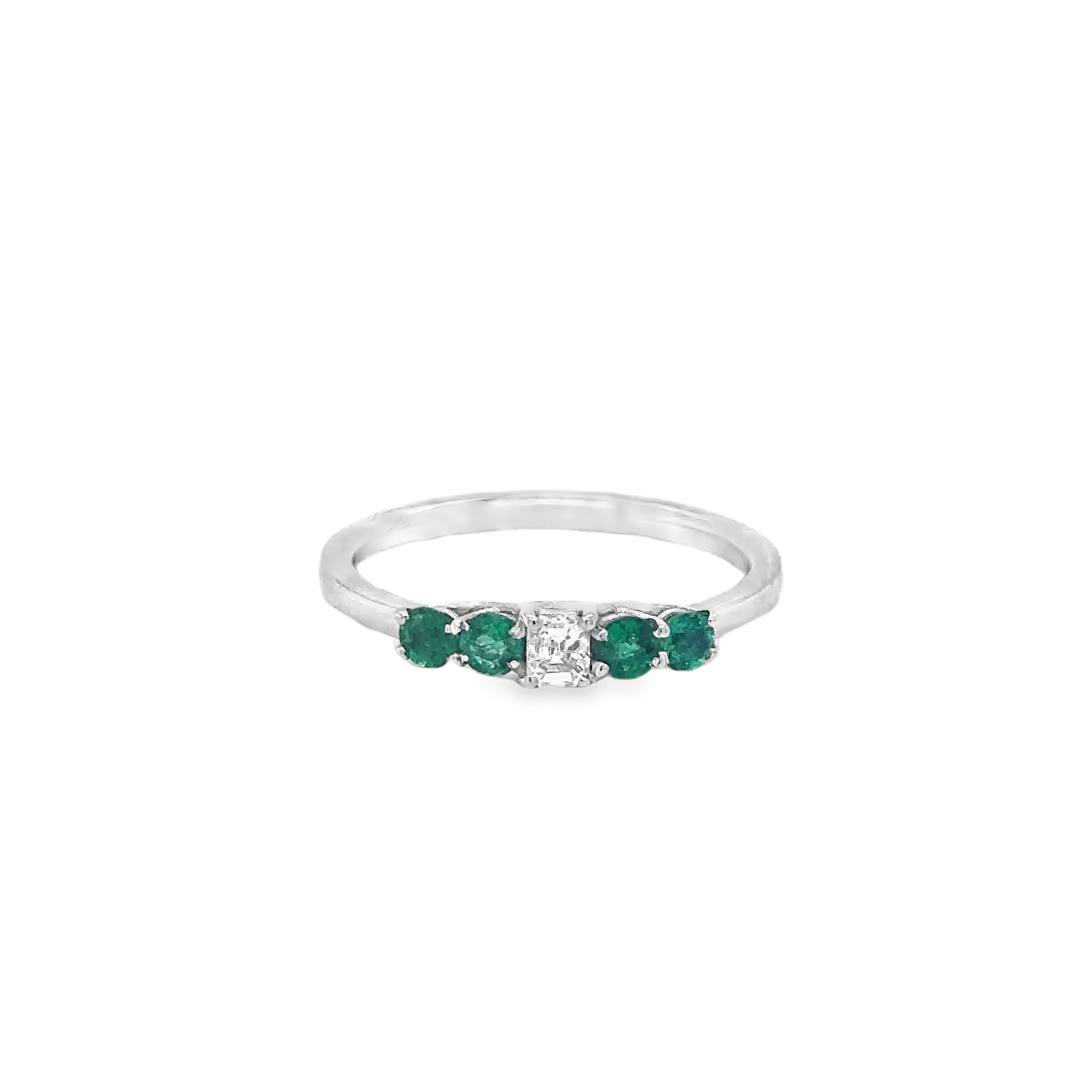 Anillo De Oro Blanco De 18 K Con Esmeraldas Y Diamantes