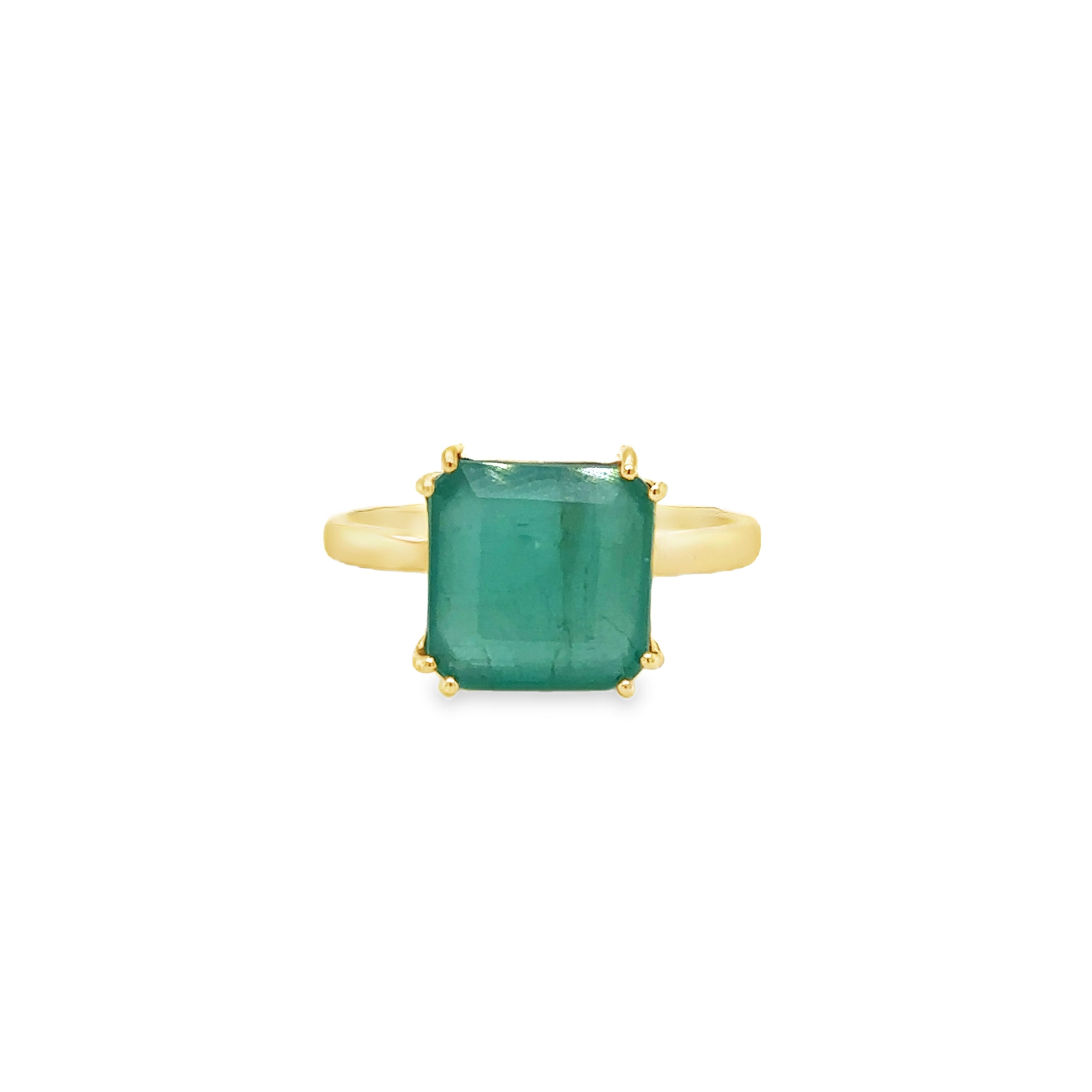 Anillo De Oro Amarillo De 14 Quilates Con Esmeralda 6.1 Ct.