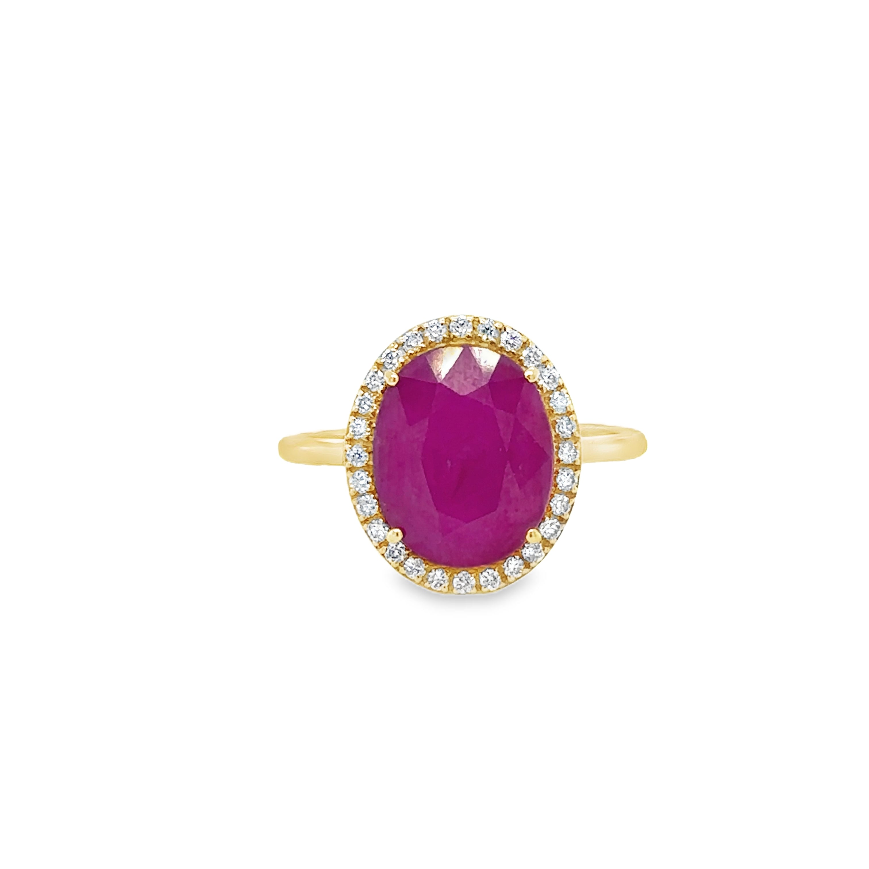 Anillo De Rubí De Oro Amarillo De 14 Quilates Con Diamantes 4.23 Ct.