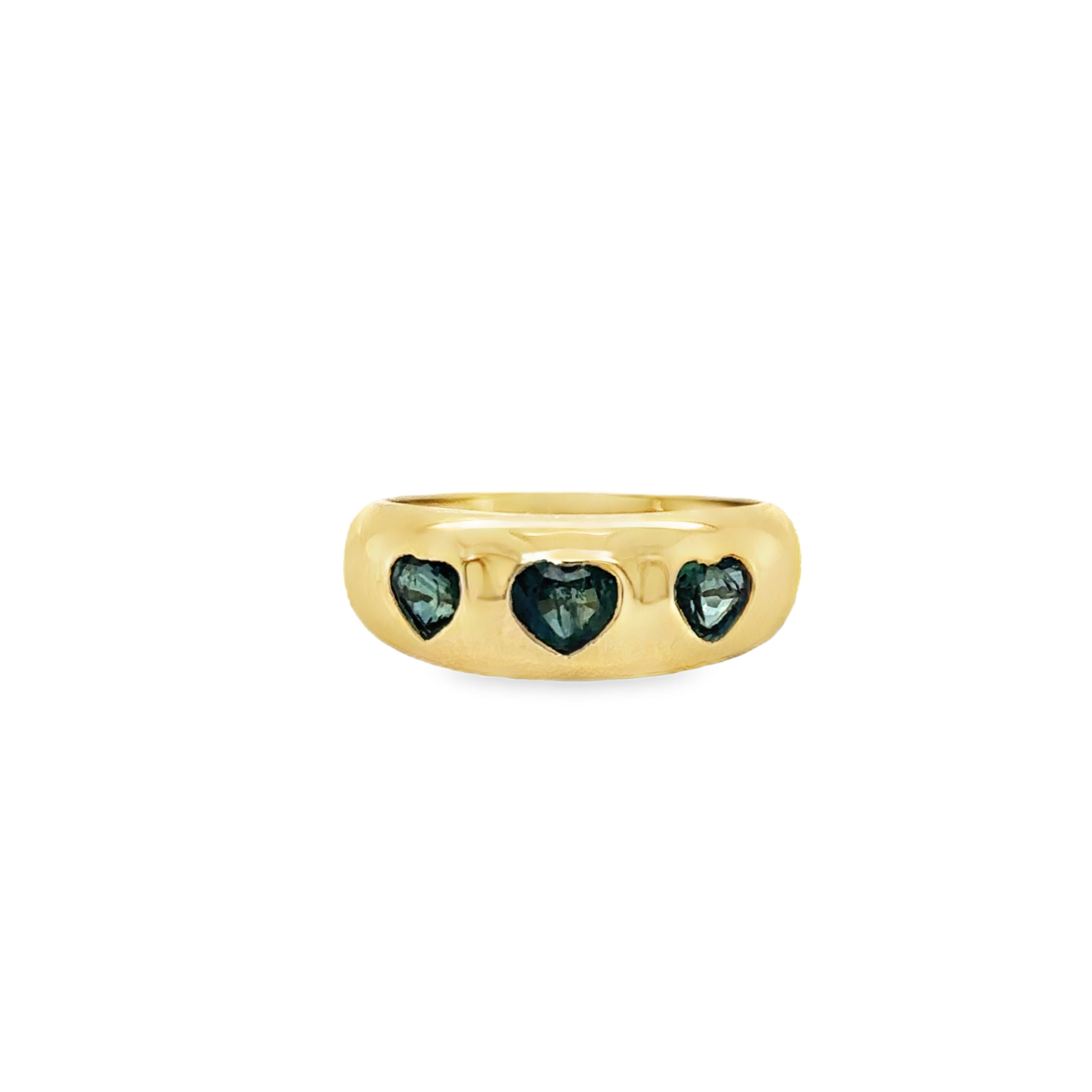 Anillo Gitano En Forma De Corazón De Zafiro Verde De Oro Amarillo De 14Kt 1.15 Ct.