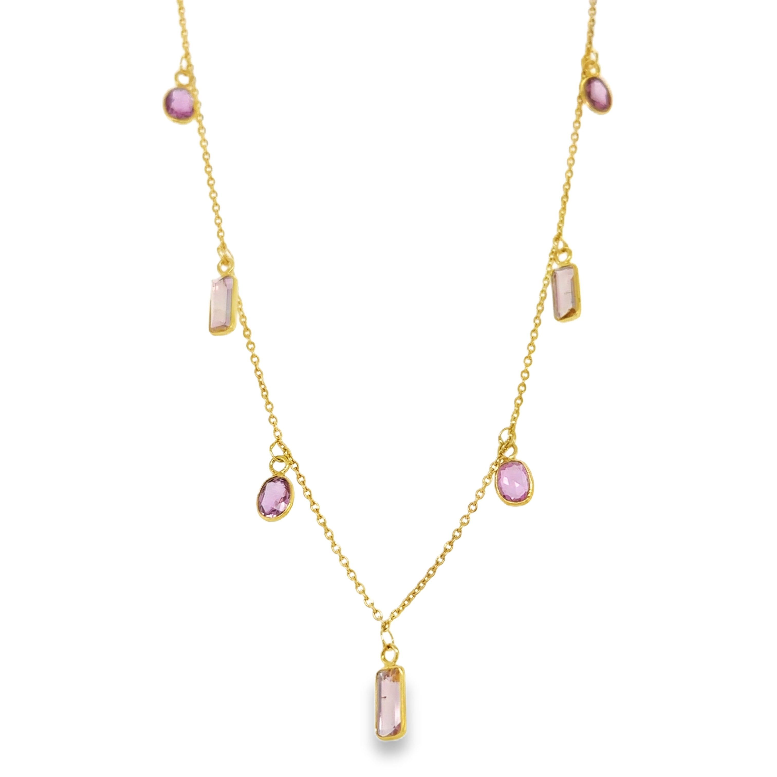 Collar De Estación De Turmalina Y Zafiro Bazeled En Oro Amarillo De 18Kt 18" 3.67 Ct.