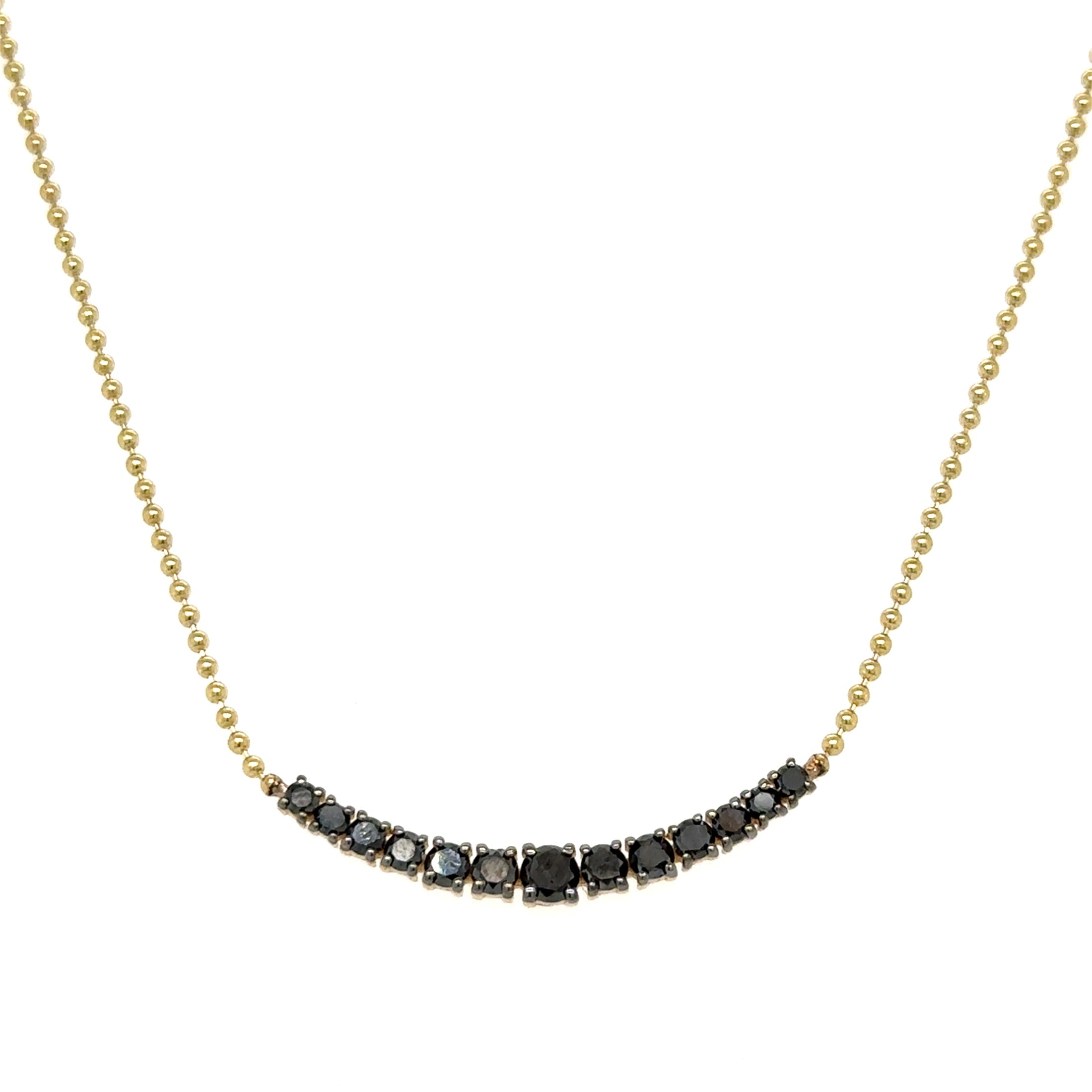 Collar De Cadena De Bolas De Oro Amarillo De 14 K Con Diamantes Negros De   0.75 TCW.