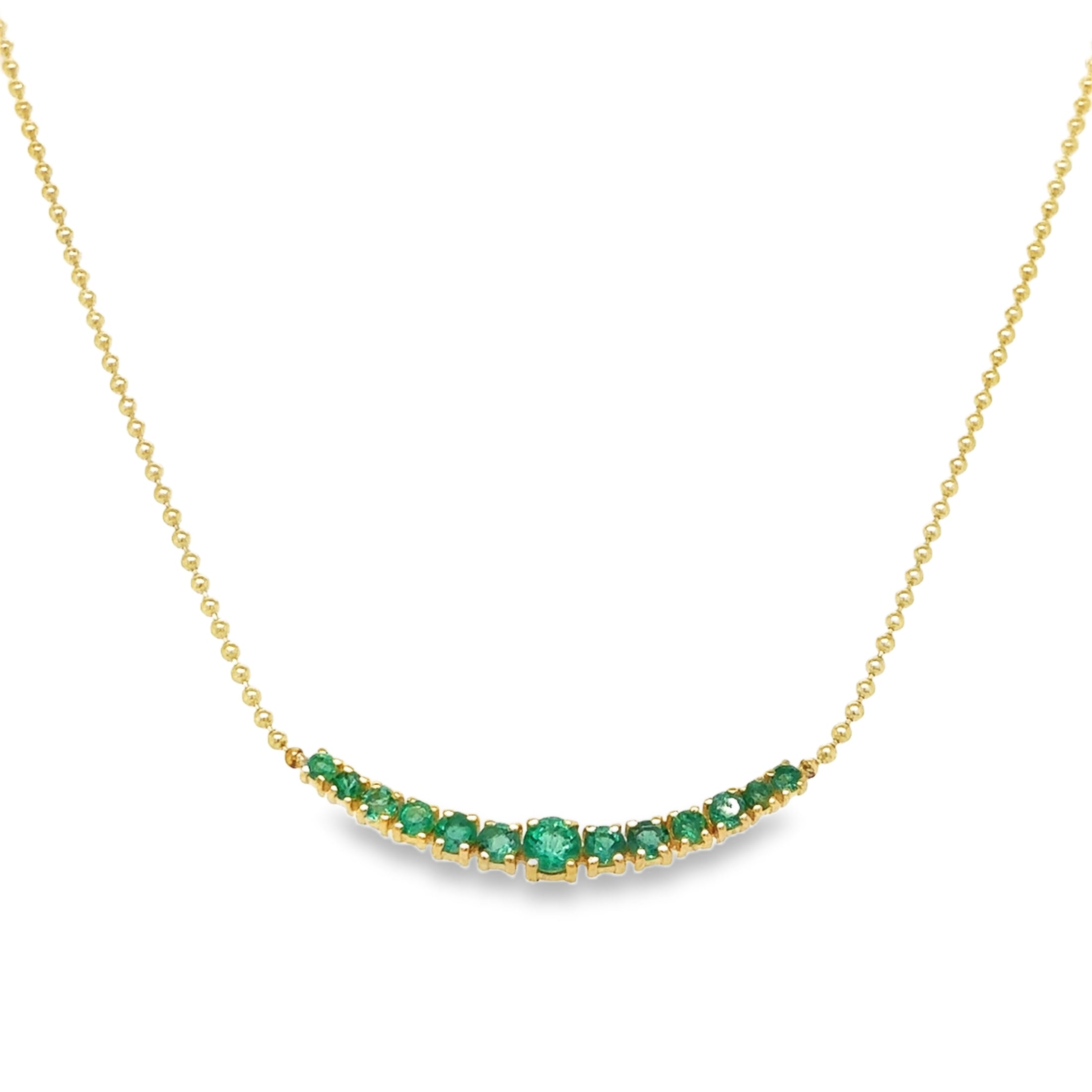 Collar De Cadena De Bolas De Esmeralda En Oro Amarillo De 14 K De   0.60 TCW.