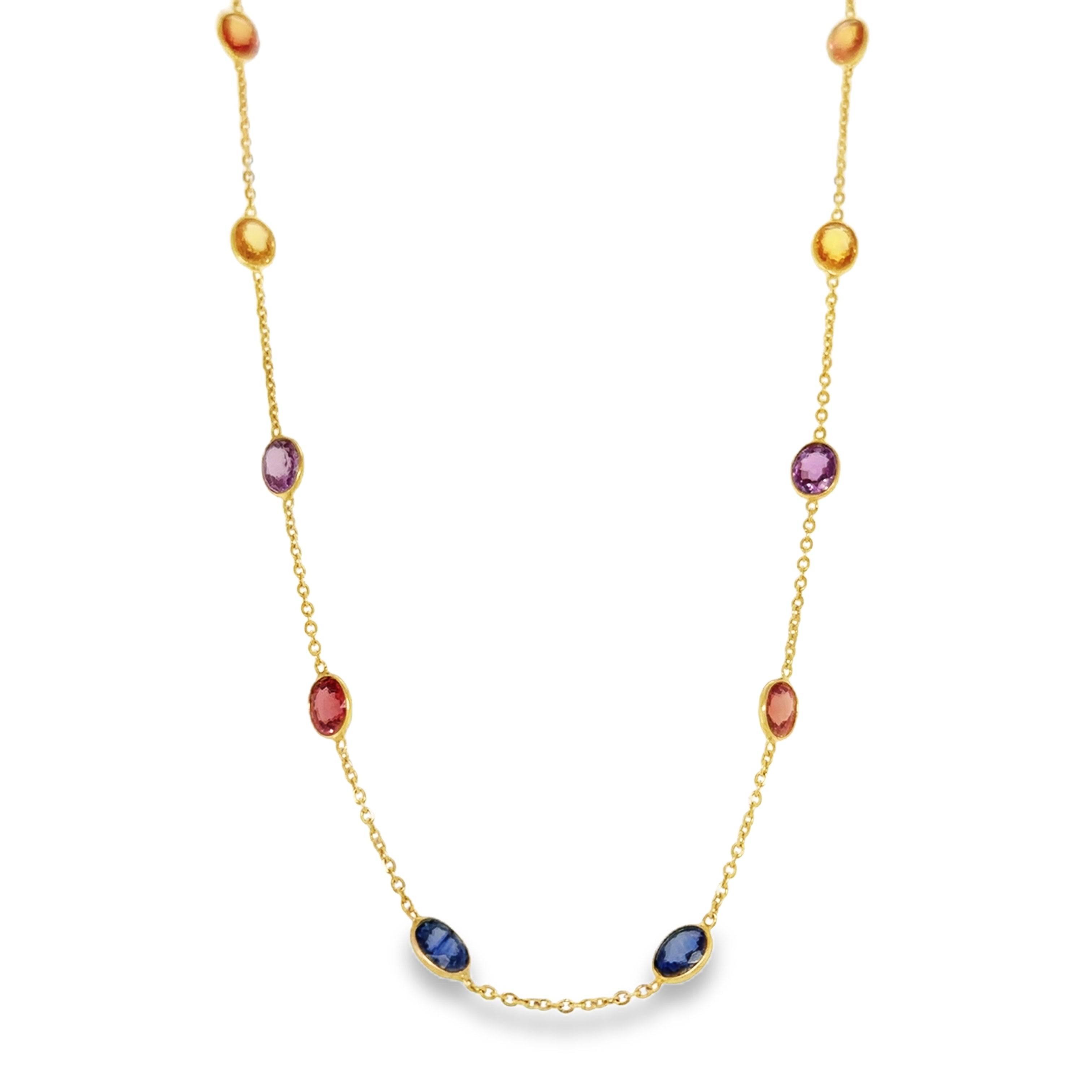 Collar Estación De Zafiro Múltiple Biselado De Oro Amarillo De 18 K 18"