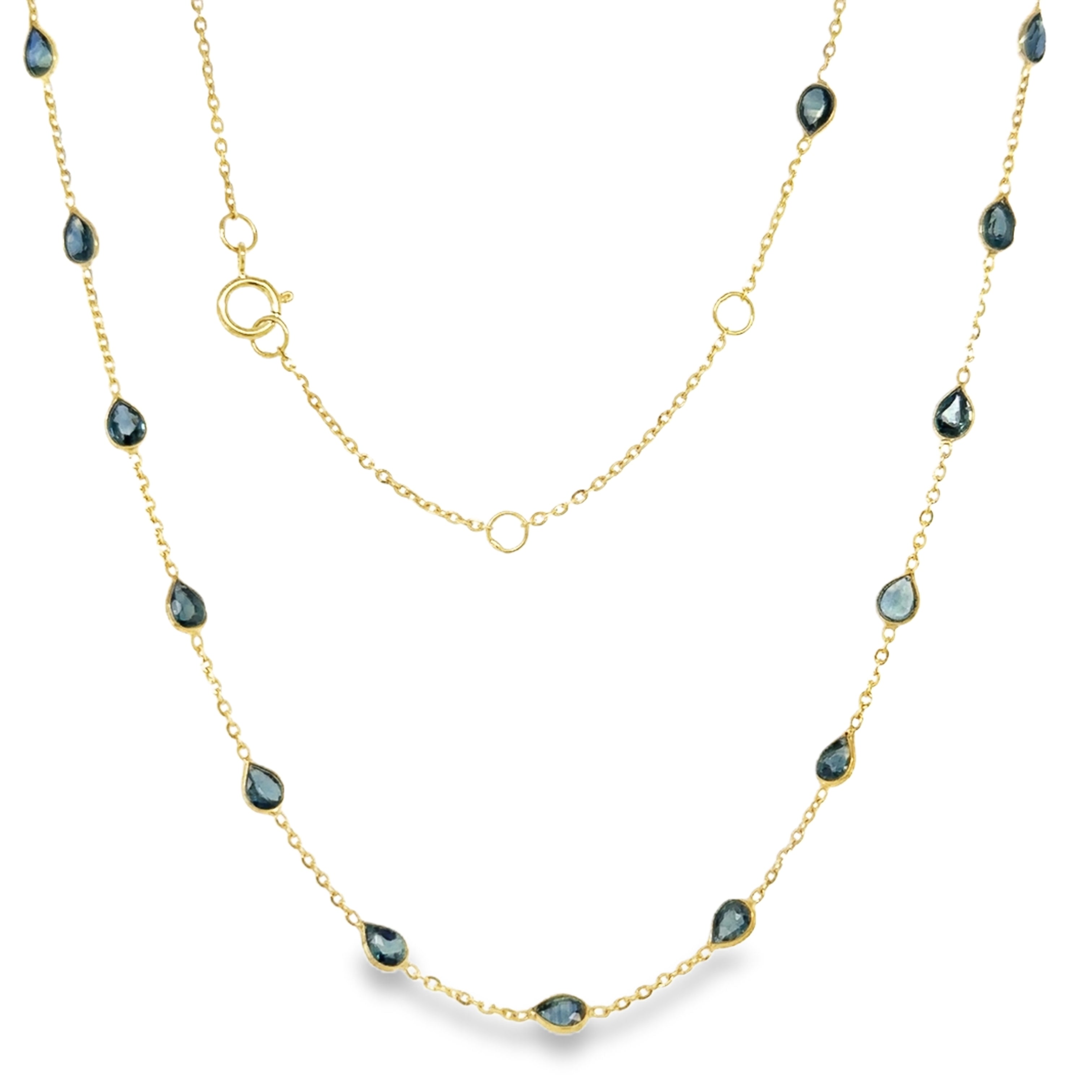 Collar De Estación De Zafiro Biselado De Oro Amarillo De 18 Kt 3.4 Ct.