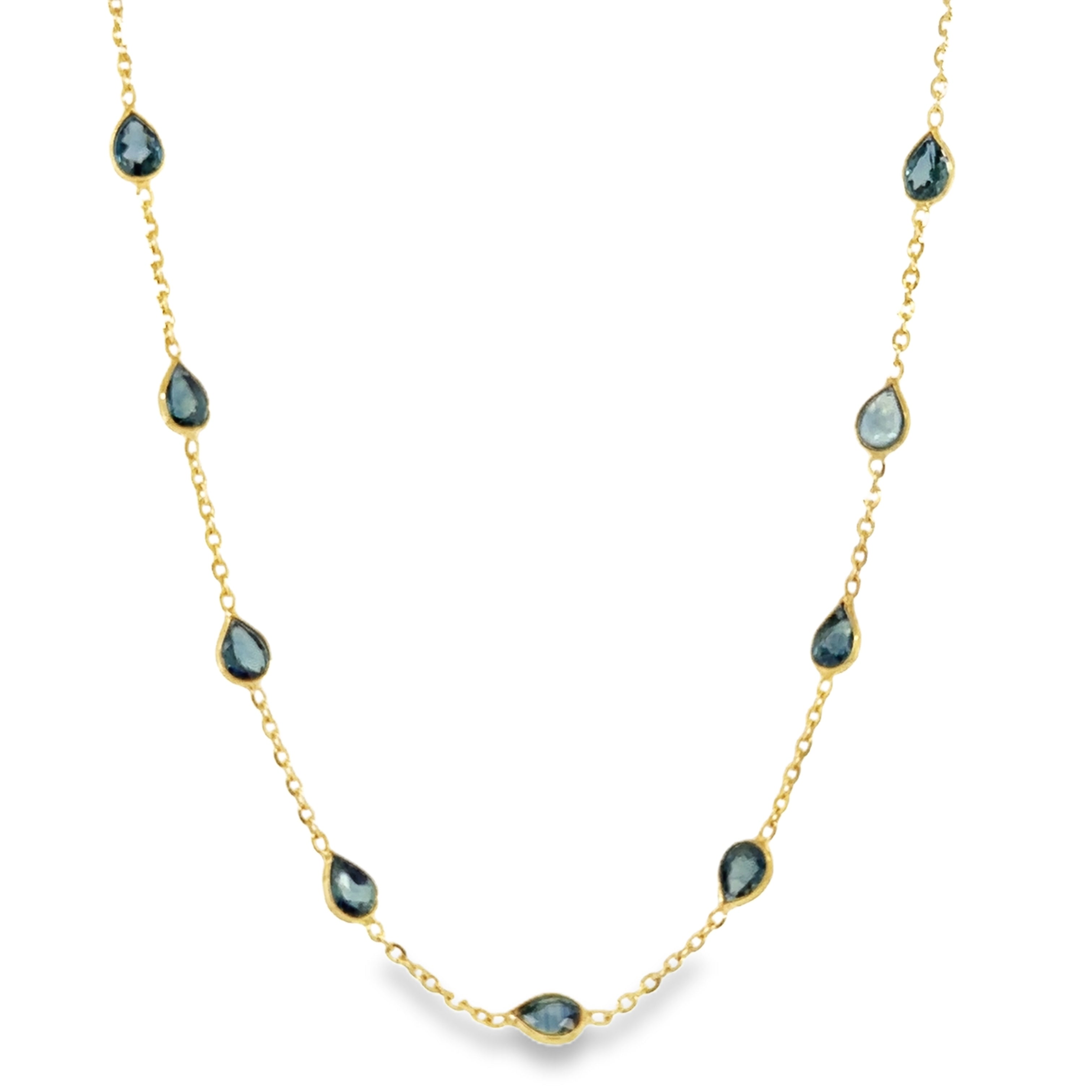 Collar De Estación De Zafiro Biselado De Oro Amarillo De 18 Kt 3.4 Ct.