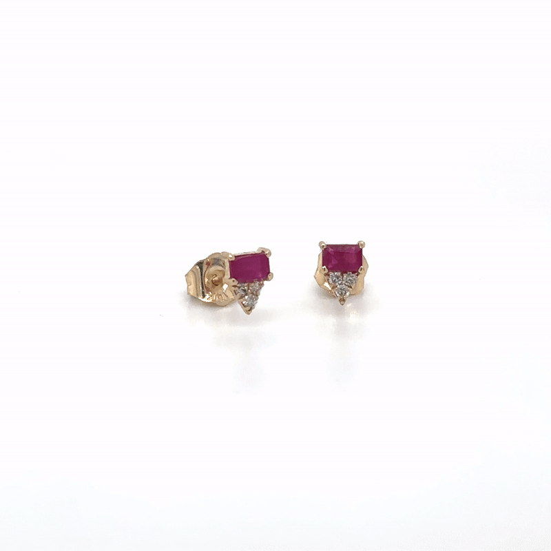 Pendiente De Oro Amarillo De 14 Quilates Rubí Y Diamantes 0.36 Ct.