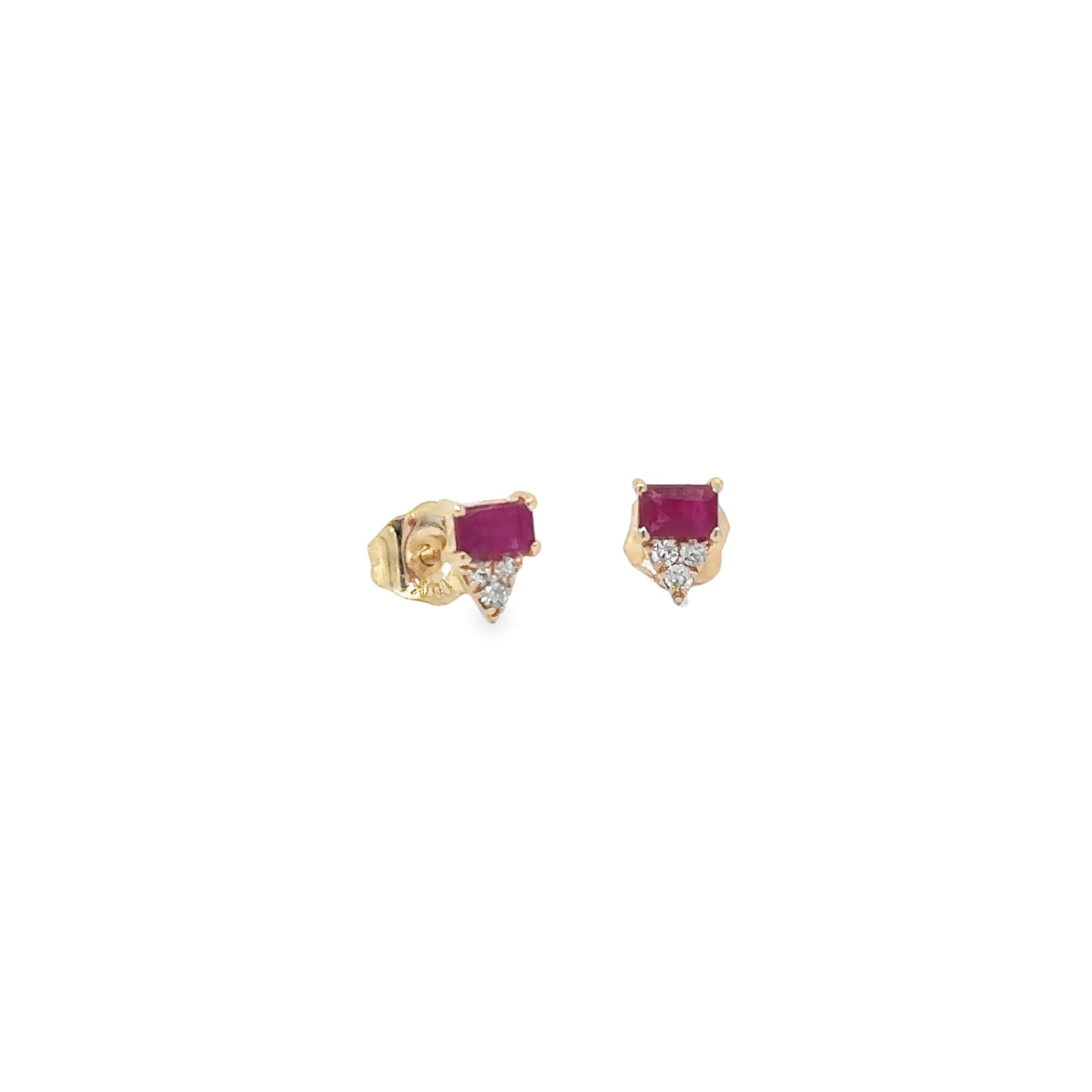 Pendiente De Oro Amarillo De 14 Quilates Rubí Y Diamantes 0.36 Ct.