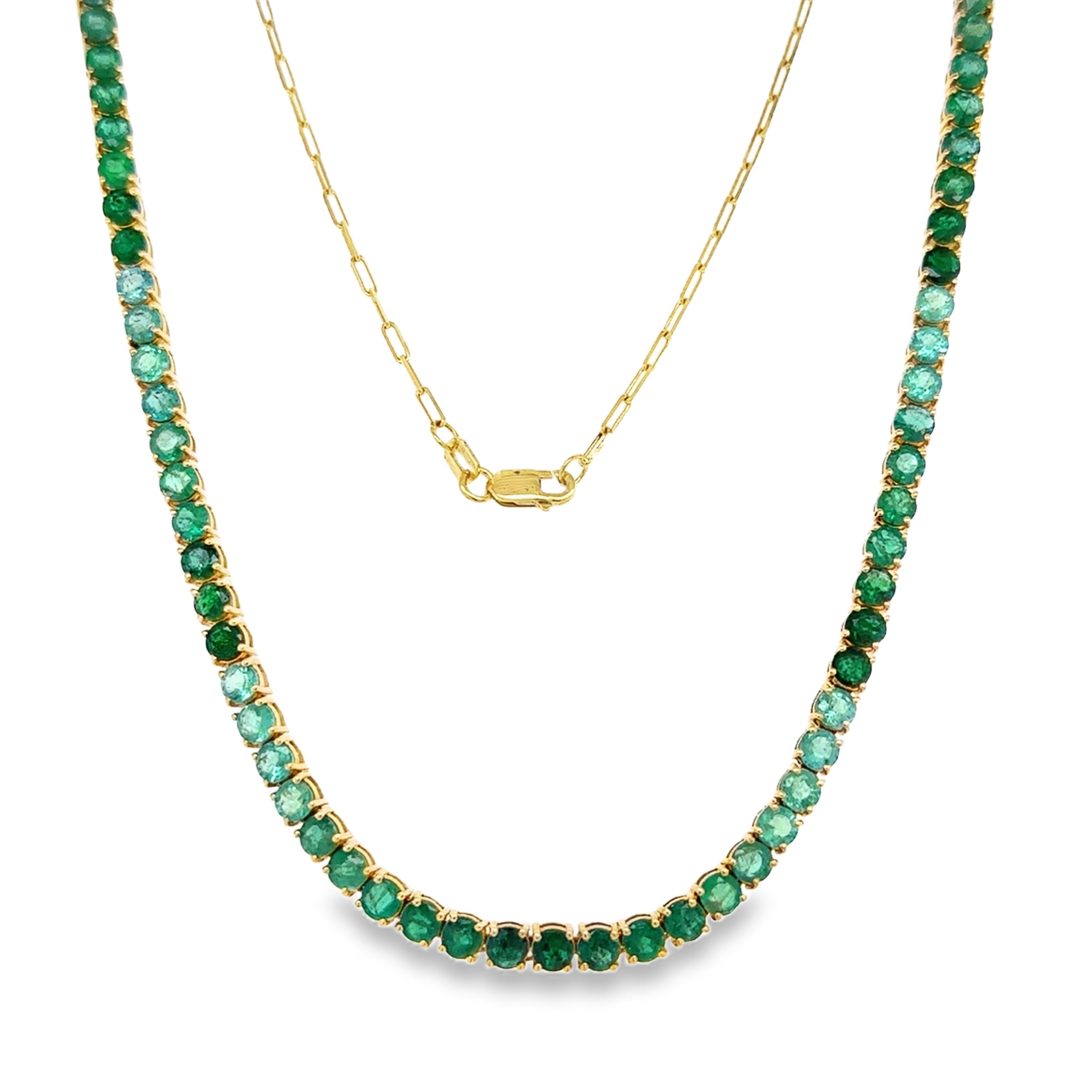 Collar De Tenis De Esmeraldas De Oro Amarillo De 14Kt 9.2 Ct.